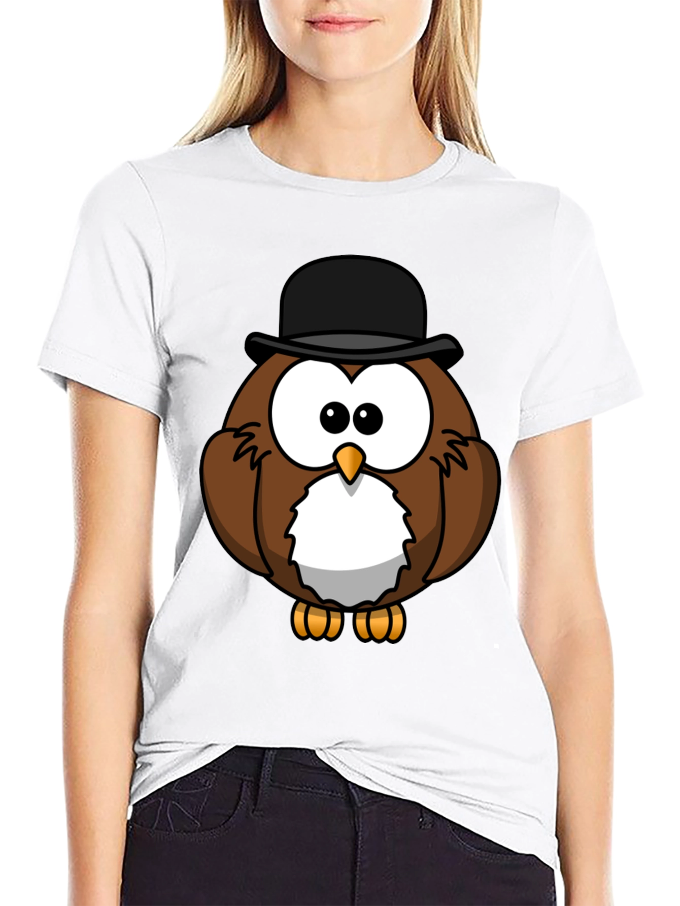 Whimsical Owl Graphic Tee - Black Cotton Blend