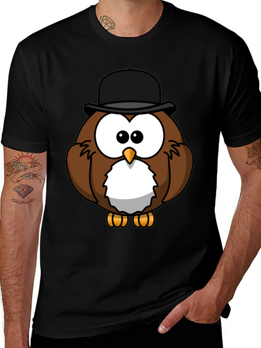 Whimsical Owl Graphic Tee - Black Cotton Blend