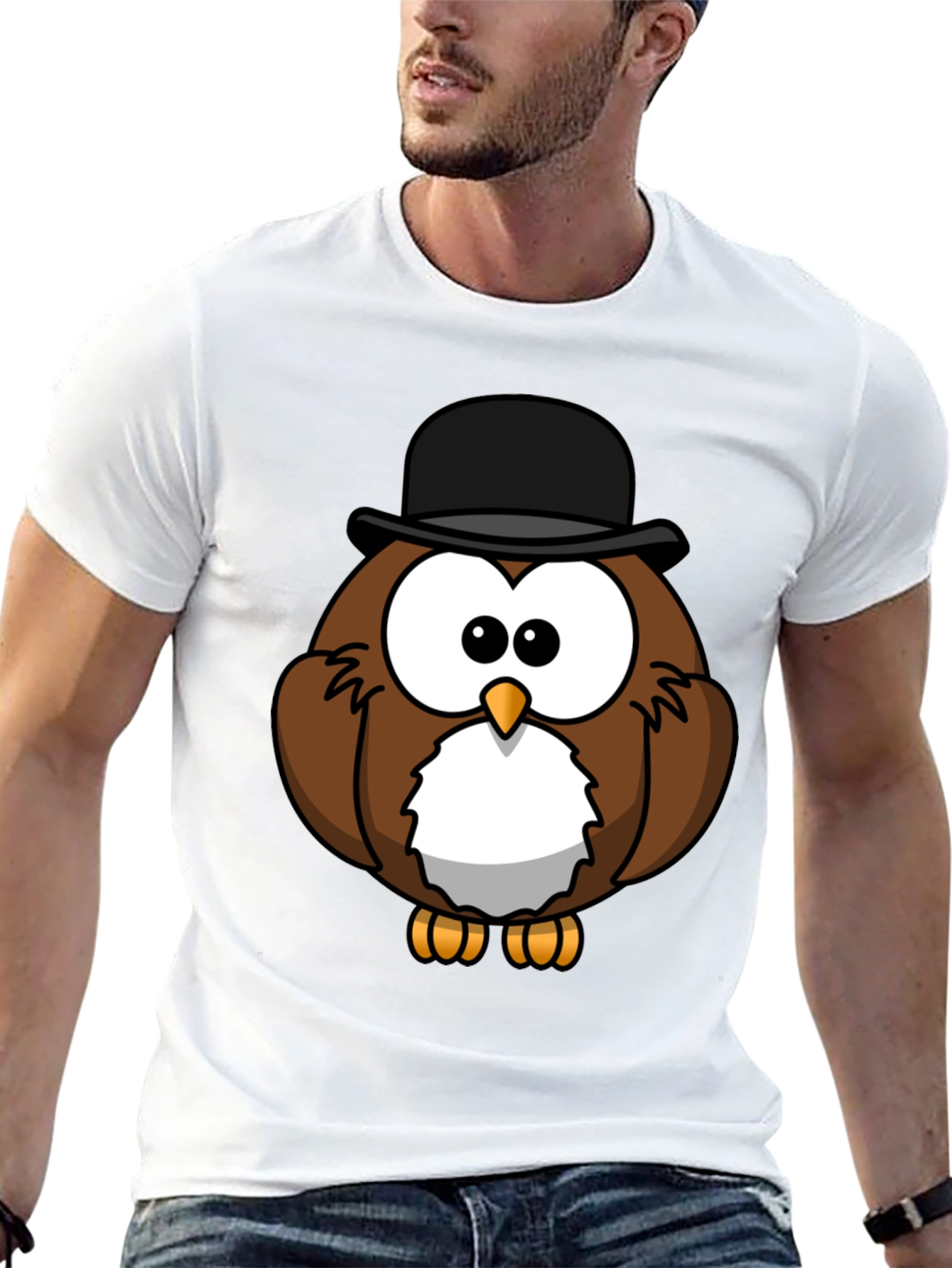 Whimsical Owl Graphic Tee - Black Cotton Blend