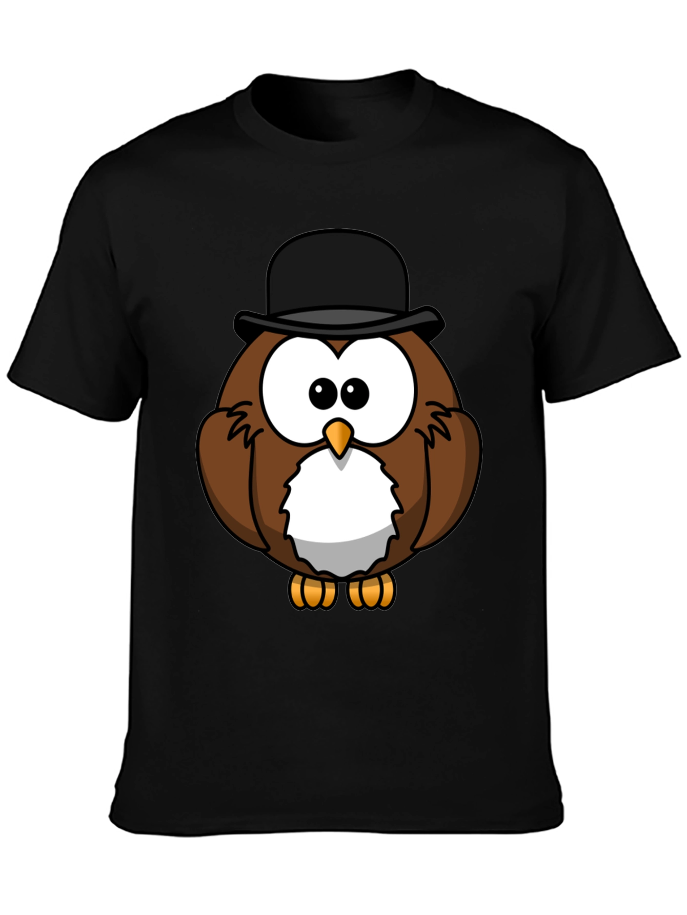 Whimsical Owl Graphic Tee - Black Cotton Blend