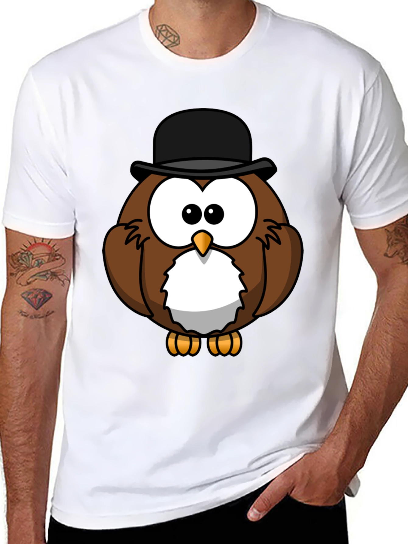 Whimsical Owl Graphic Tee - Black Cotton Blend