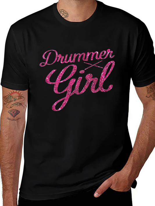 Drummer Girl Pink Glitter T-Shirt