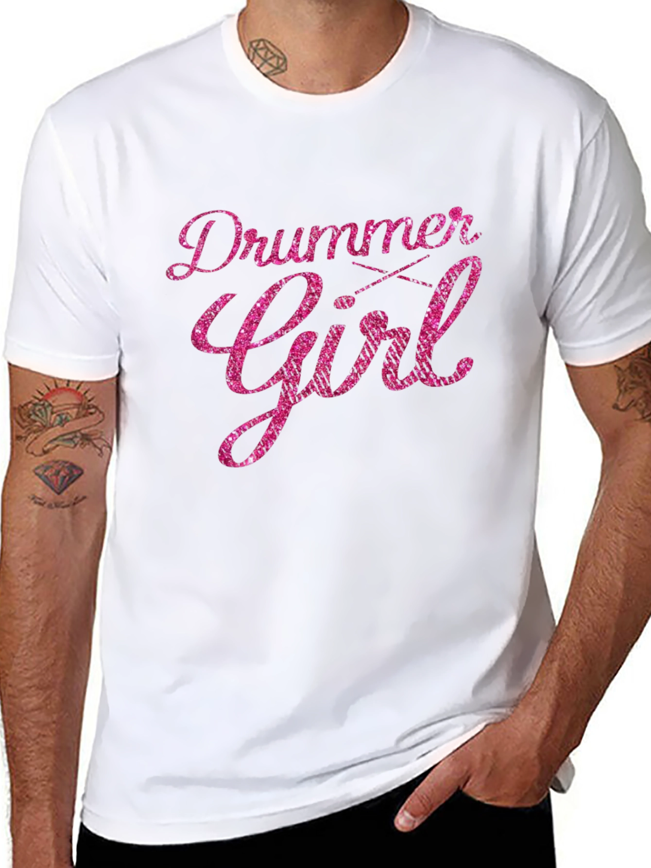 Drummer Girl Pink Glitter T-Shirt
