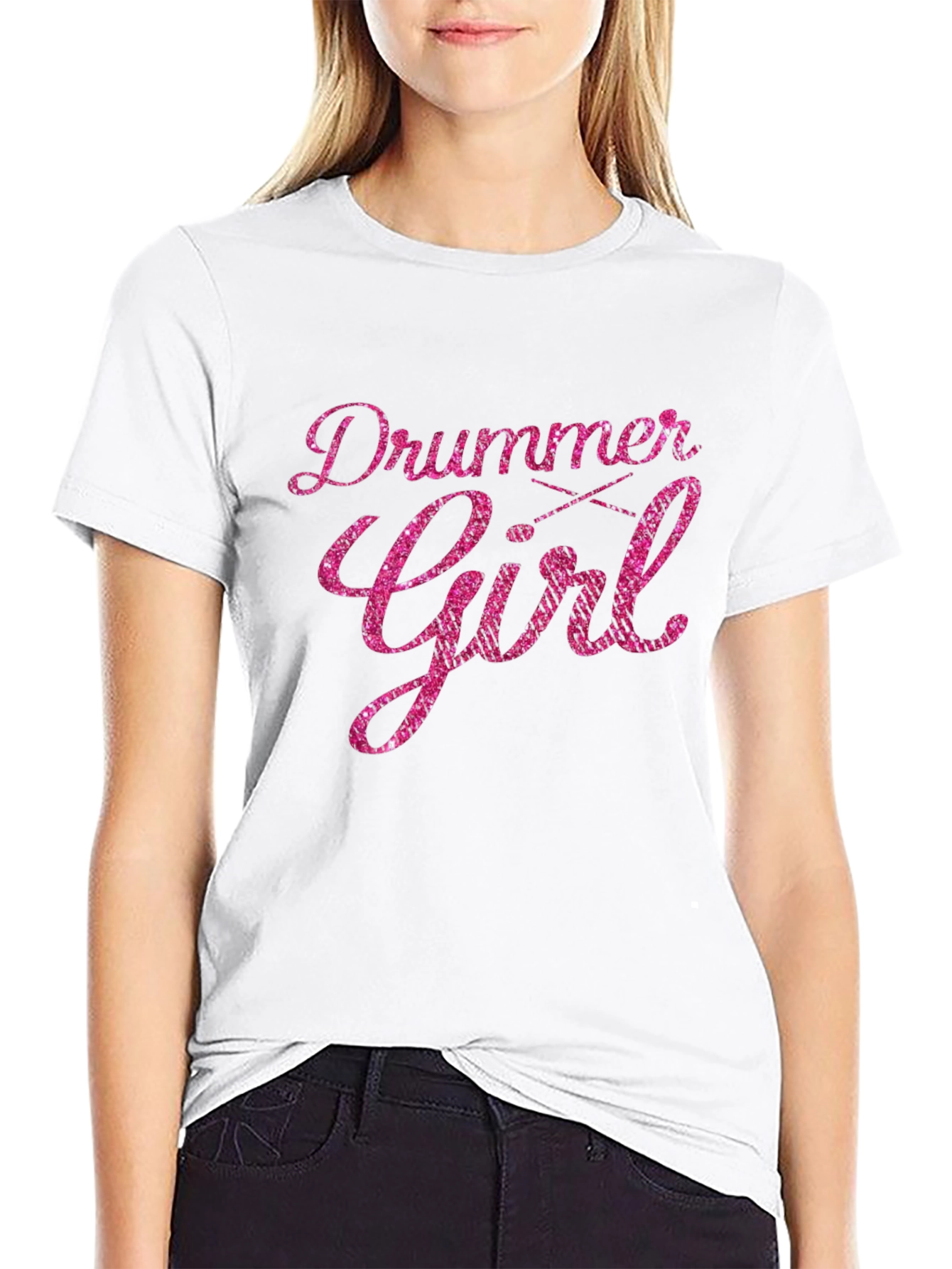 Drummer Girl Pink Glitter T-Shirt