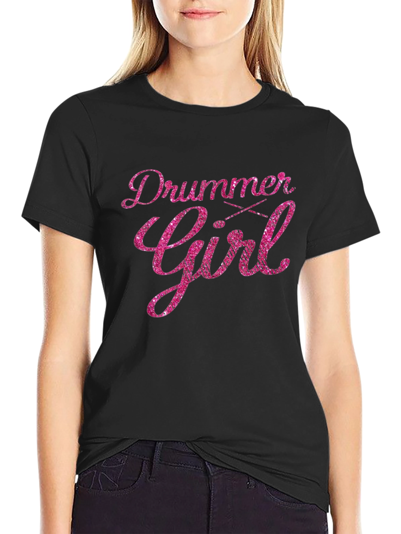Drummer Girl Pink Glitter T-Shirt