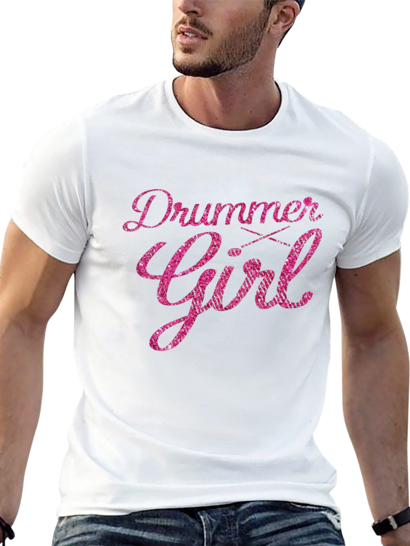 Drummer Girl Pink Glitter T-Shirt