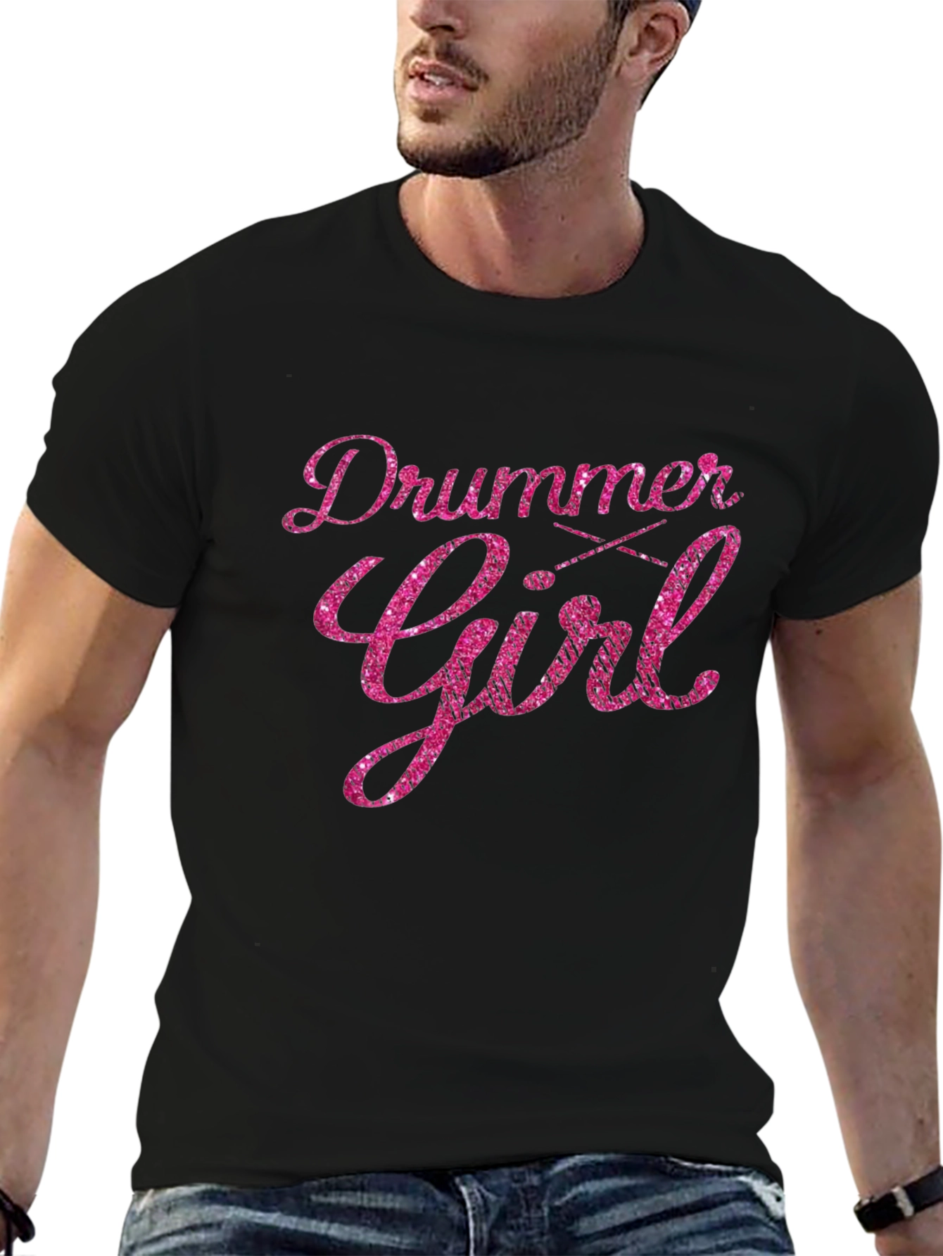 Drummer Girl Pink Glitter T-Shirt