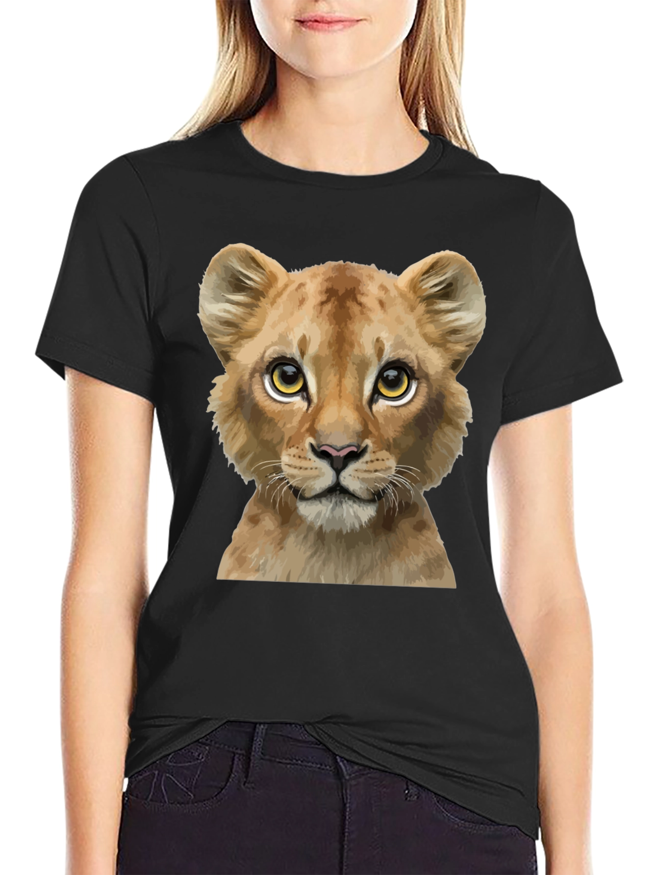 Lion Cub Graphic Tee - Black Cotton Blend