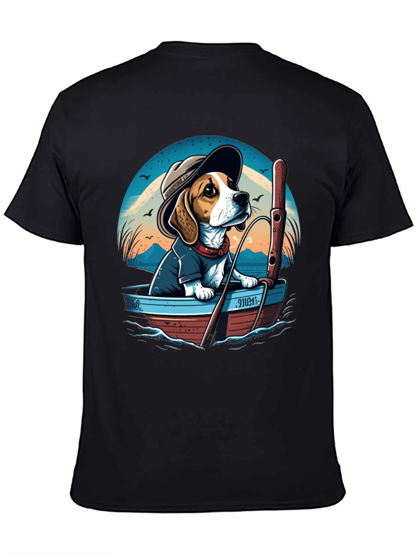 Beagle Dog Fishing Boat Graphic Tee