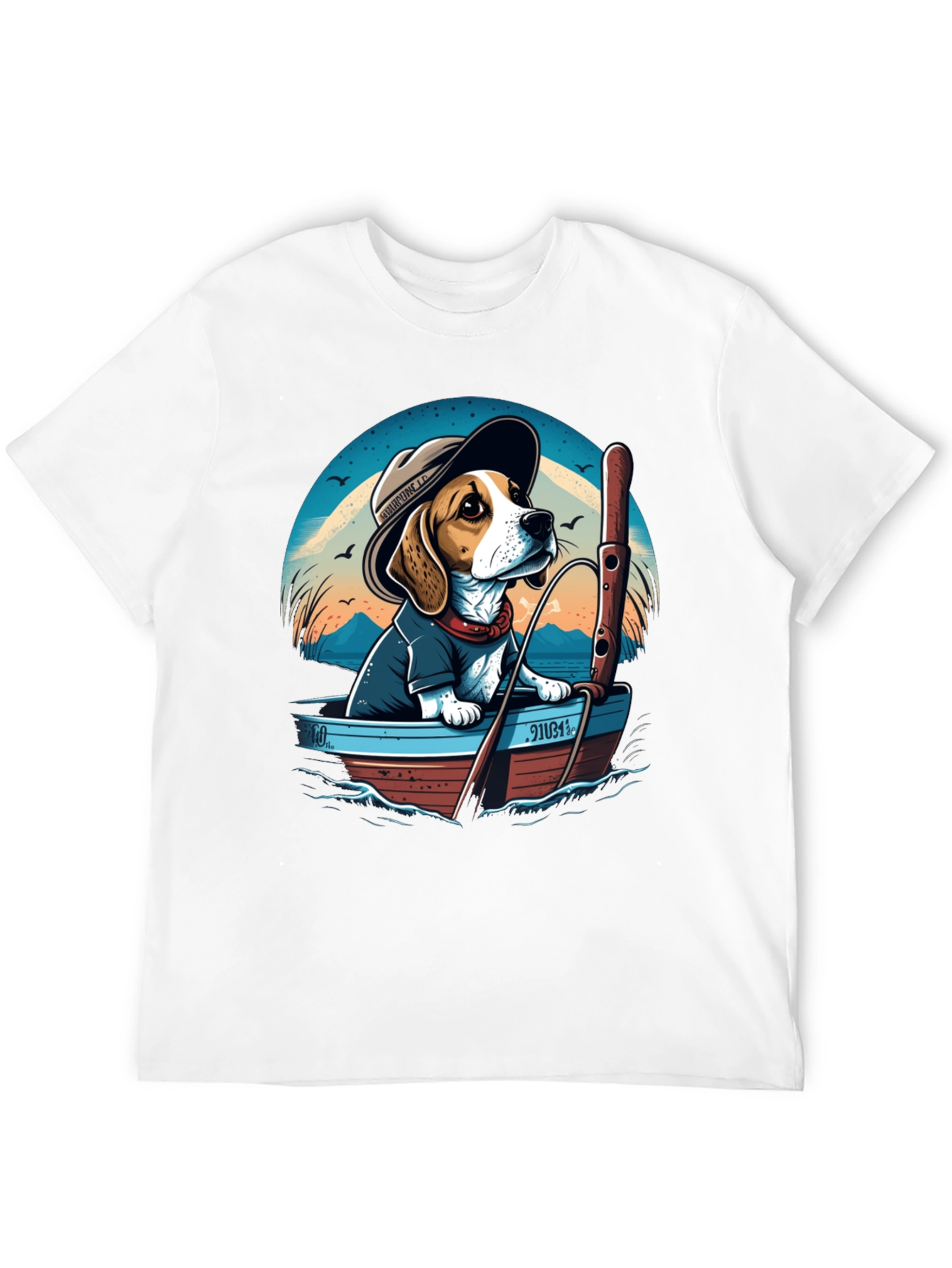 Beagle Dog Fishing Boat Graphic Tee