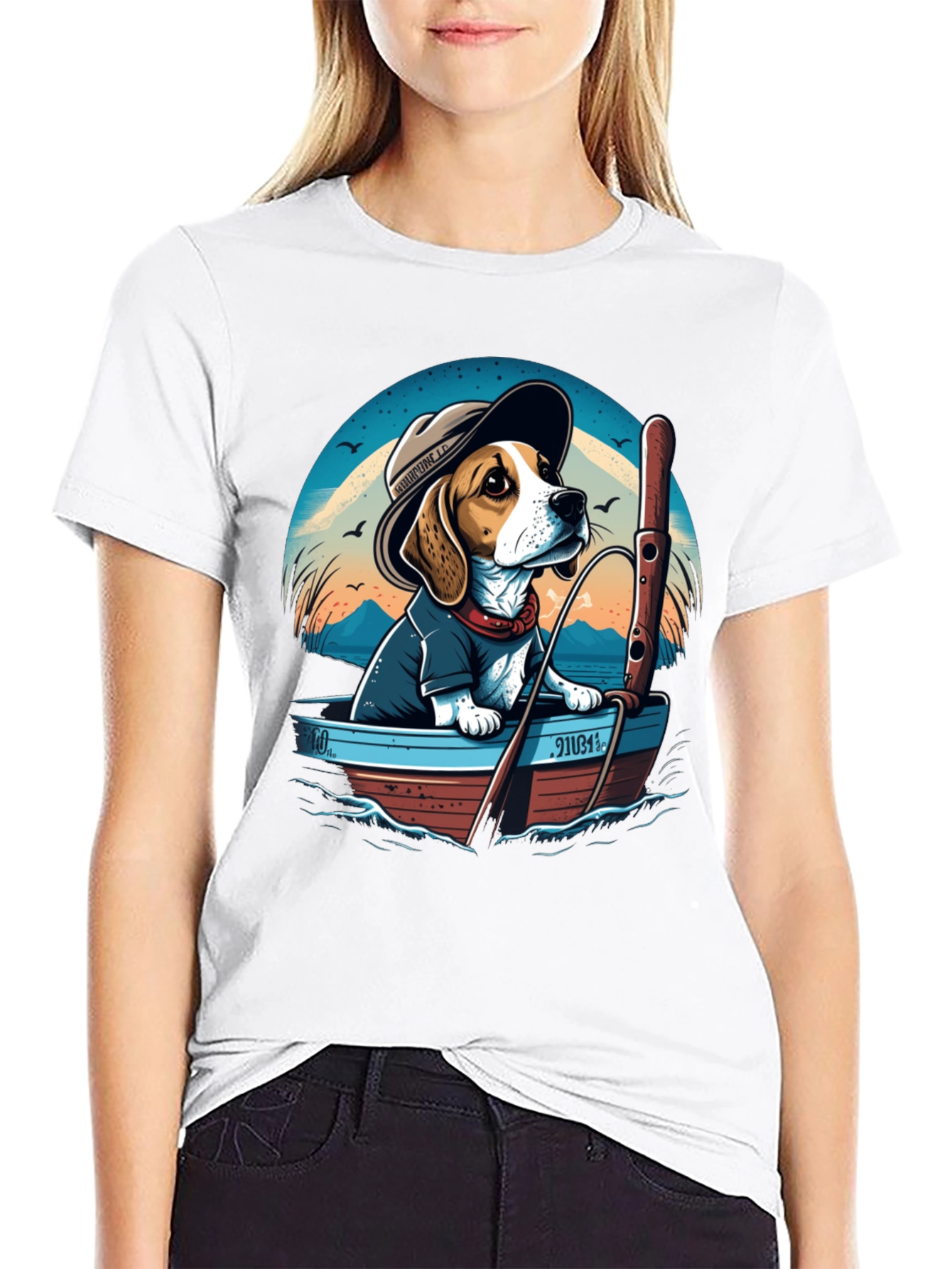 Beagle Dog Fishing Boat Graphic Tee