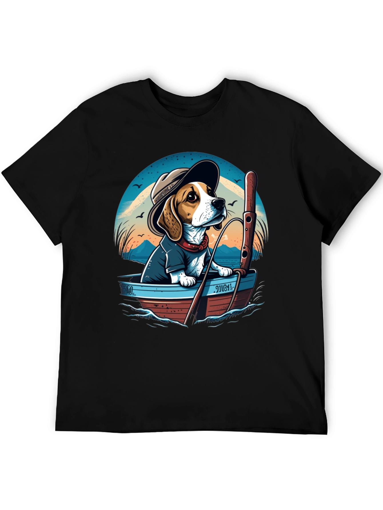 Beagle Dog Fishing Boat Graphic Tee
