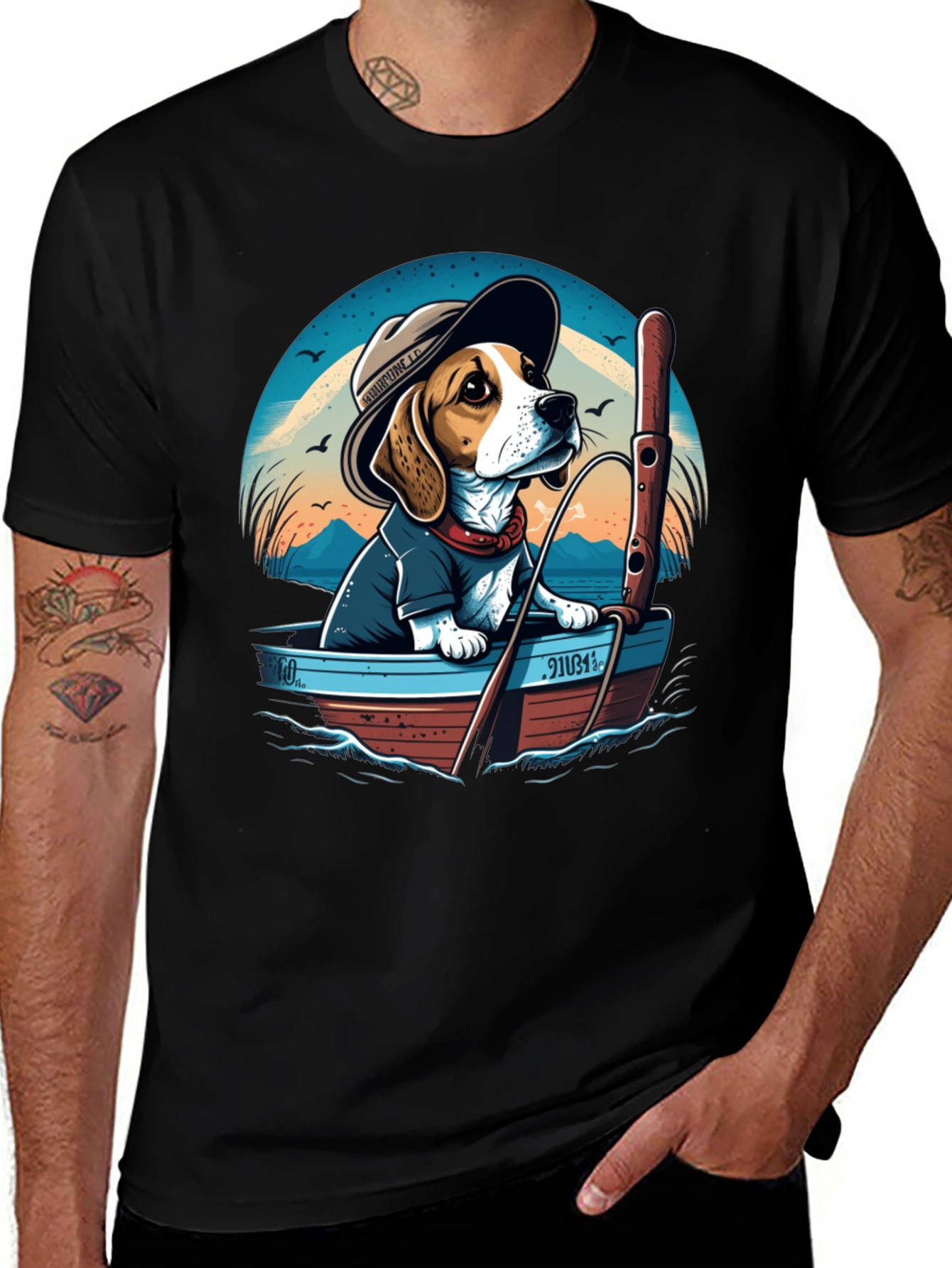 Beagle Dog Fishing Boat Graphic Tee