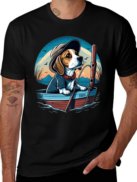 Beagle Dog Fishing Boat Graphic Tee