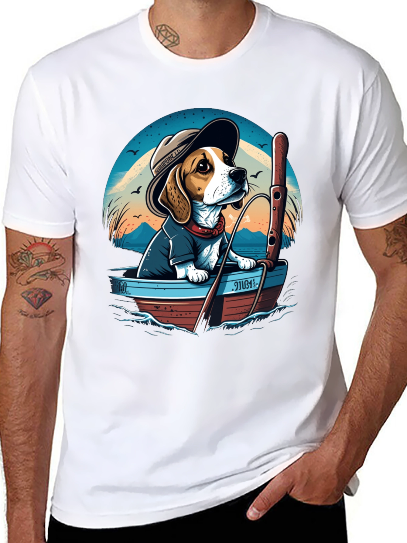 Beagle Dog Fishing Boat Graphic Tee
