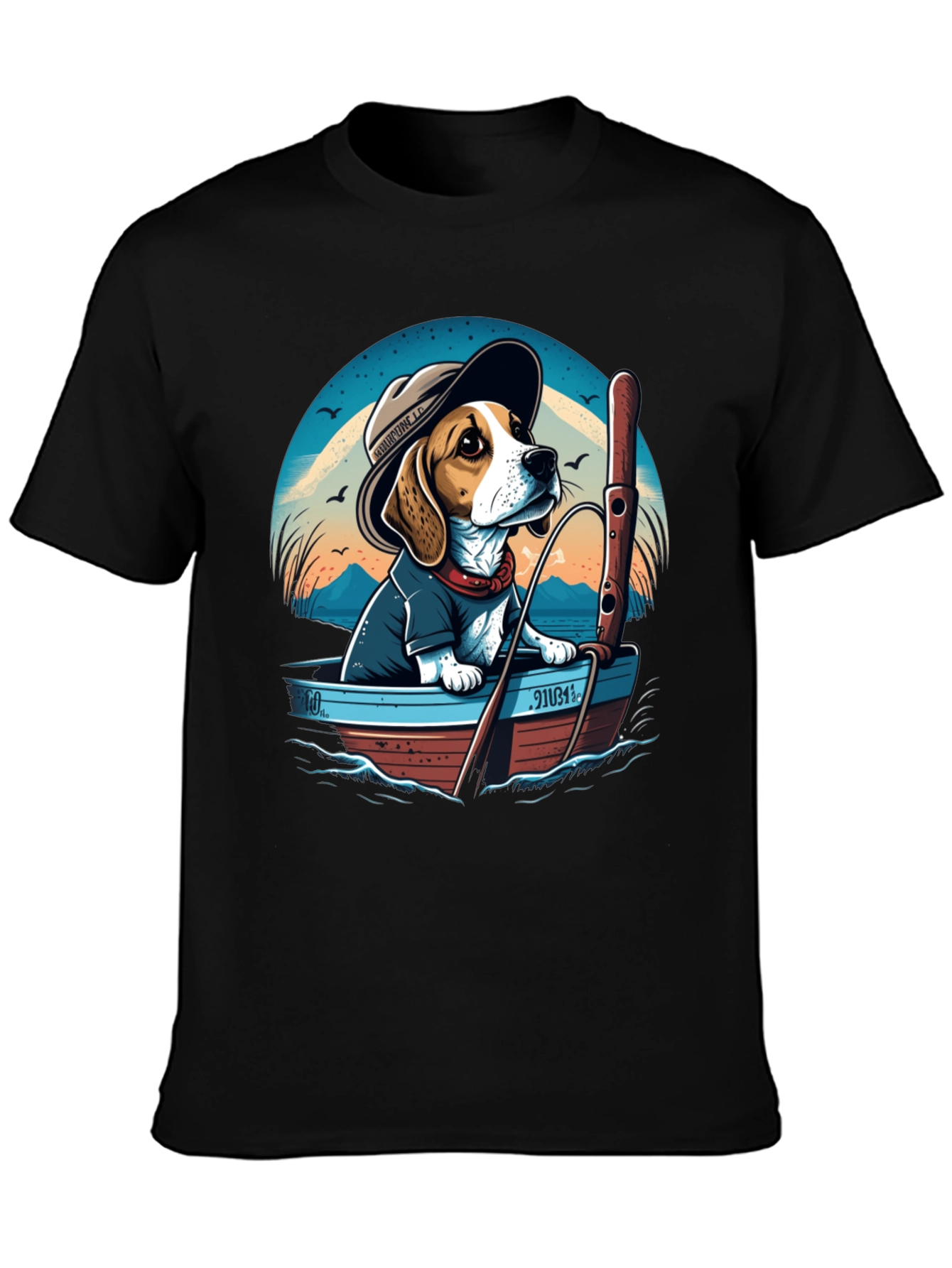 Beagle Dog Fishing Boat Graphic Tee