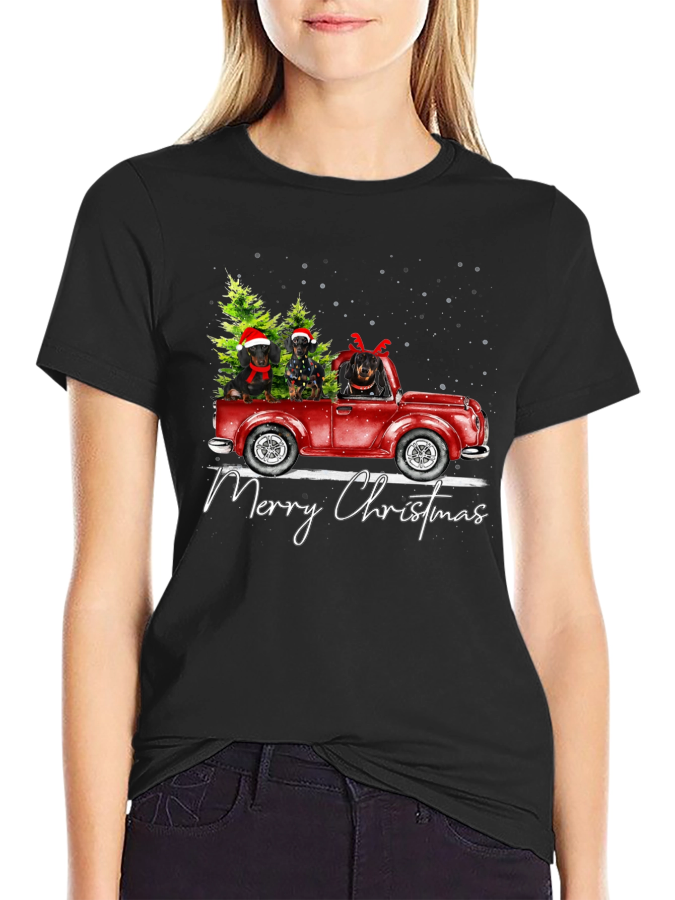 Dachshunds Christmas Truck Graphic Tee