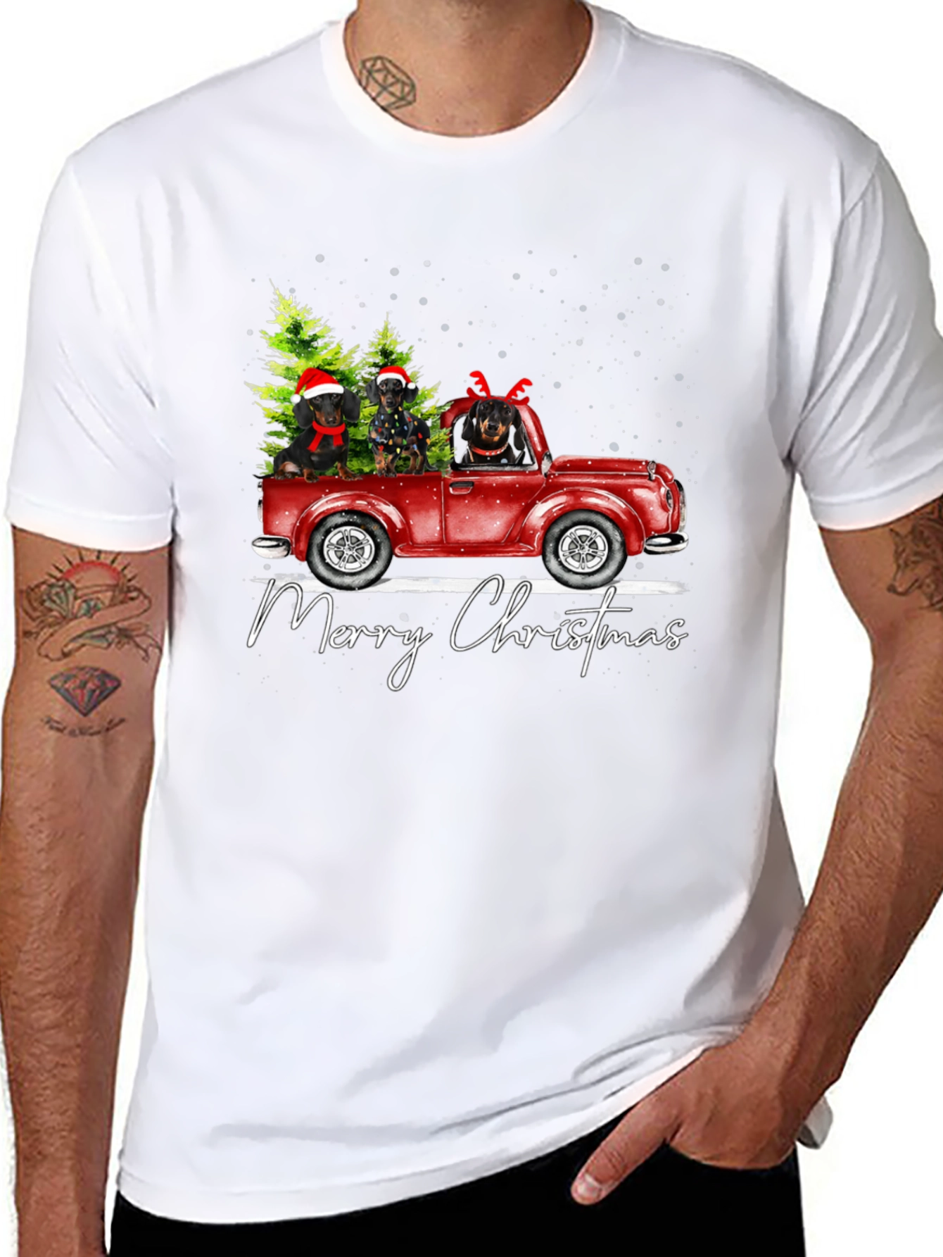 Dachshunds Christmas Truck Graphic Tee
