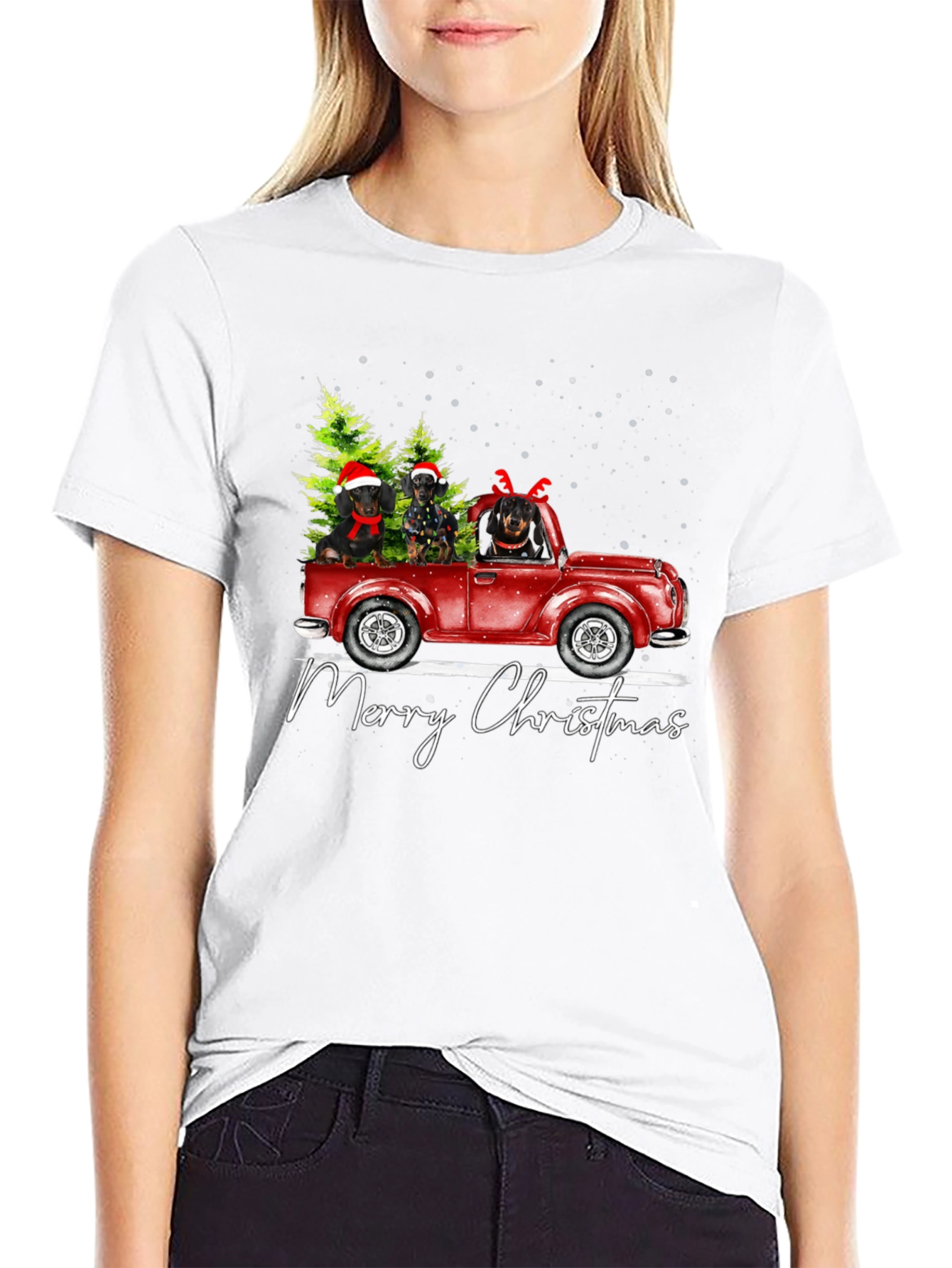 Dachshunds Christmas Truck Graphic Tee