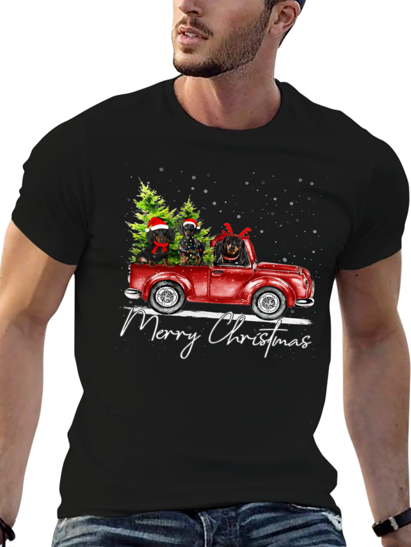Dachshunds Christmas Truck Graphic Tee