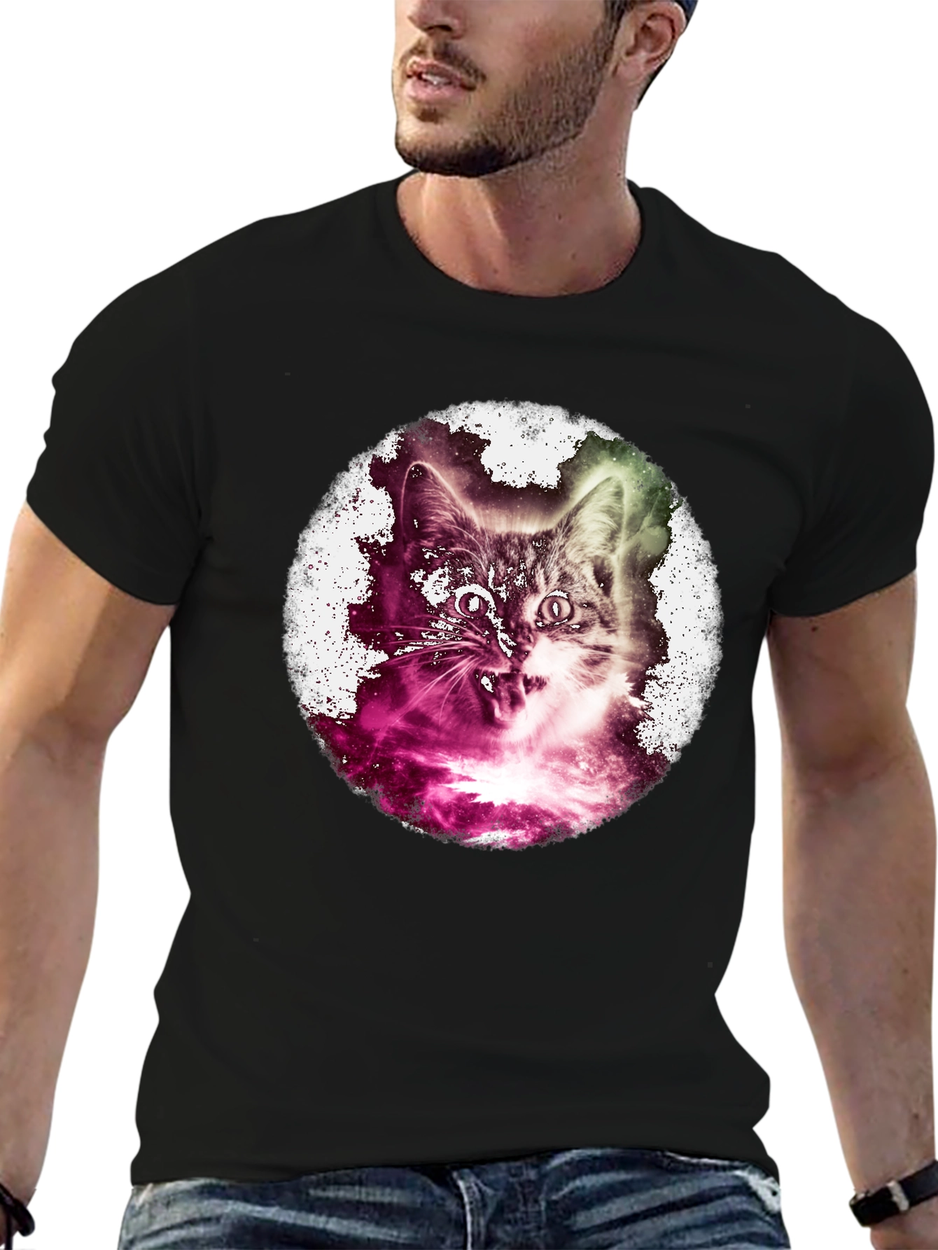 Cosmic Cat Graphic Black T-Shirt