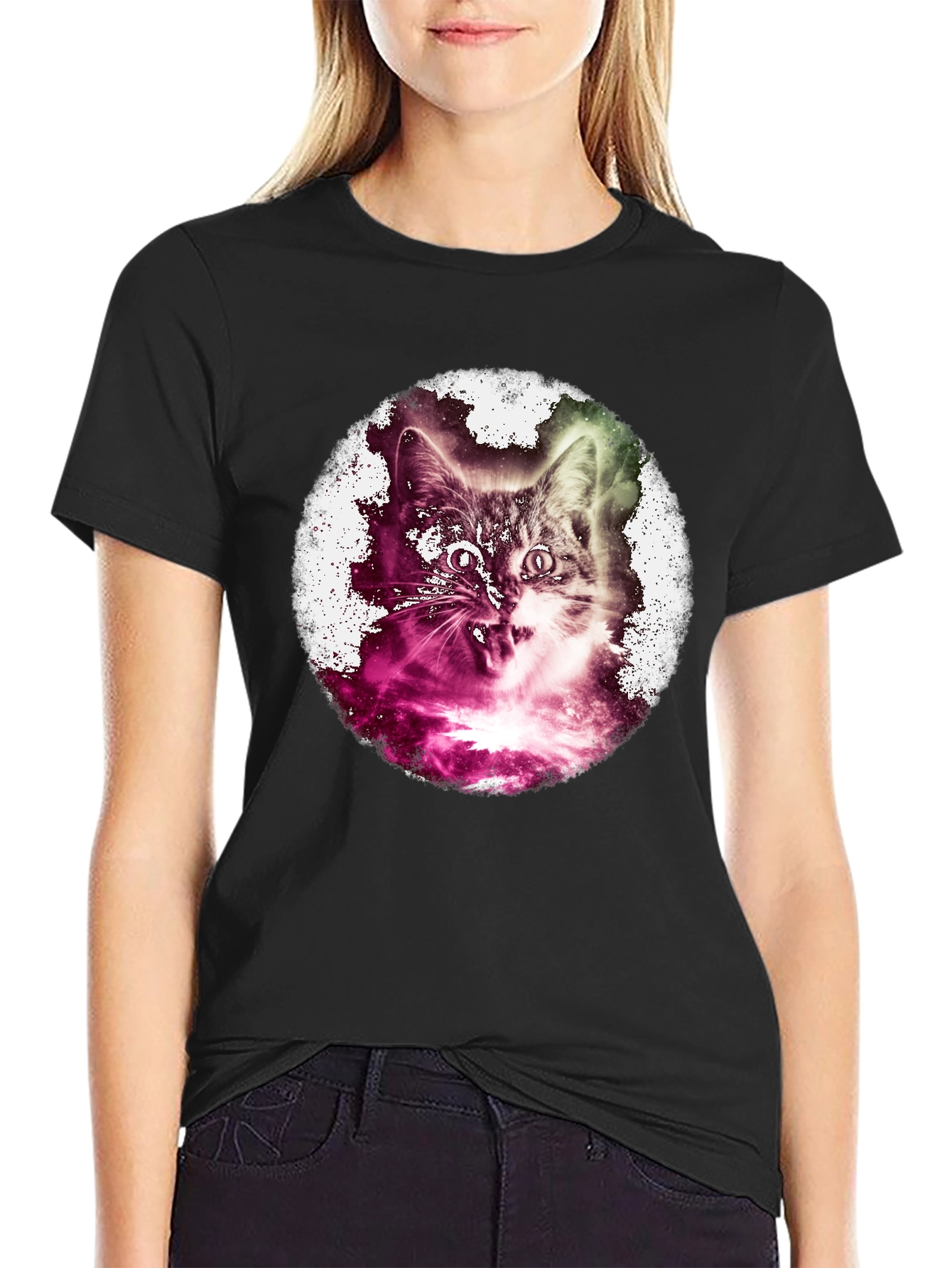 Cosmic Cat Graphic Black T-Shirt