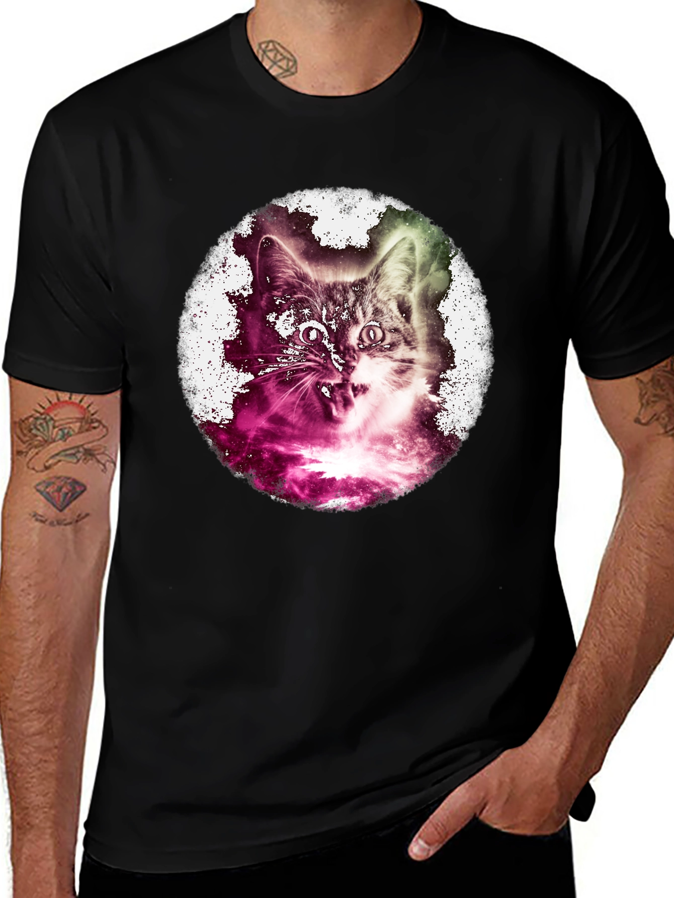 Cosmic Cat Graphic Black T-Shirt
