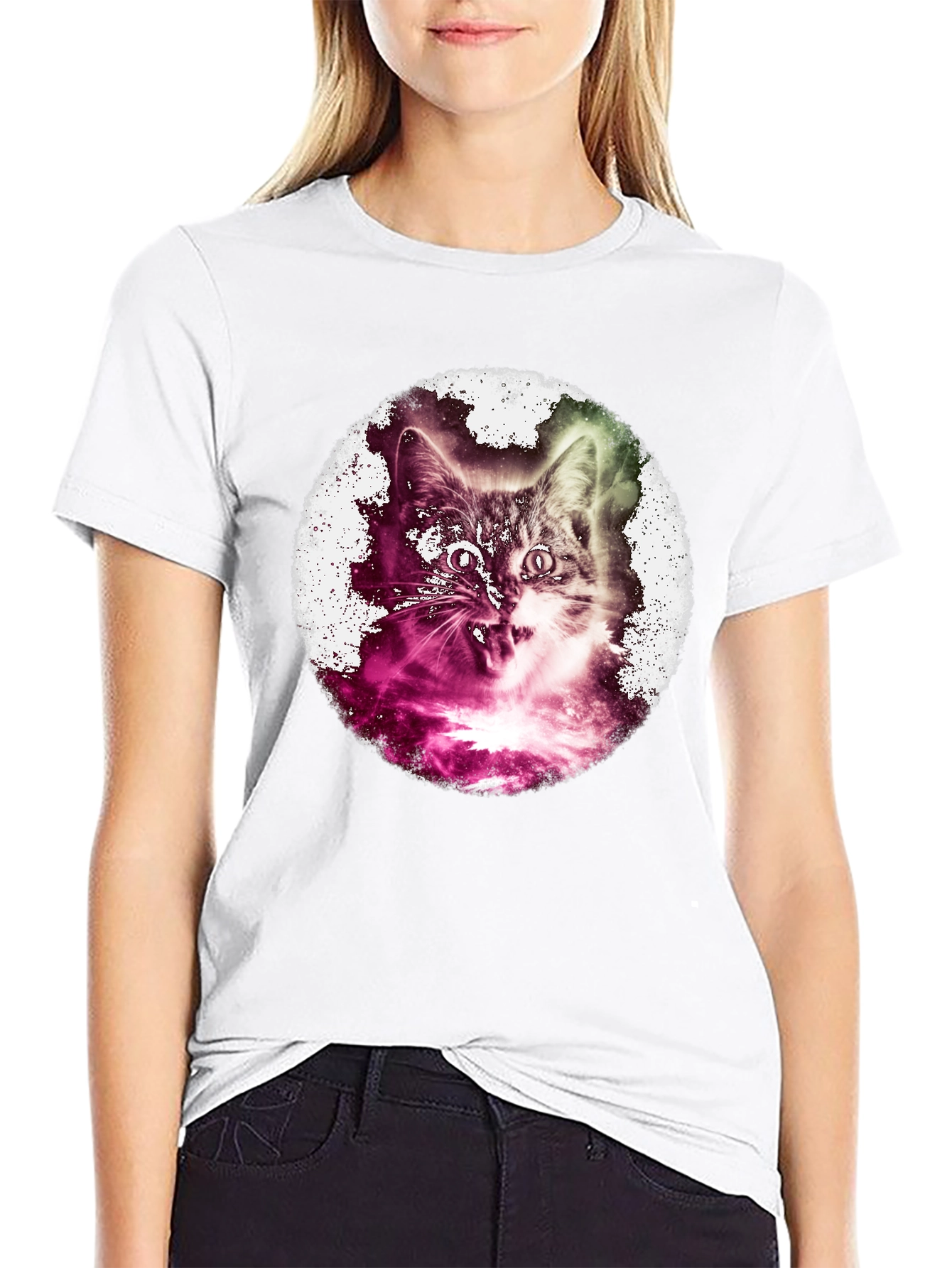 Cosmic Cat Graphic Black T-Shirt