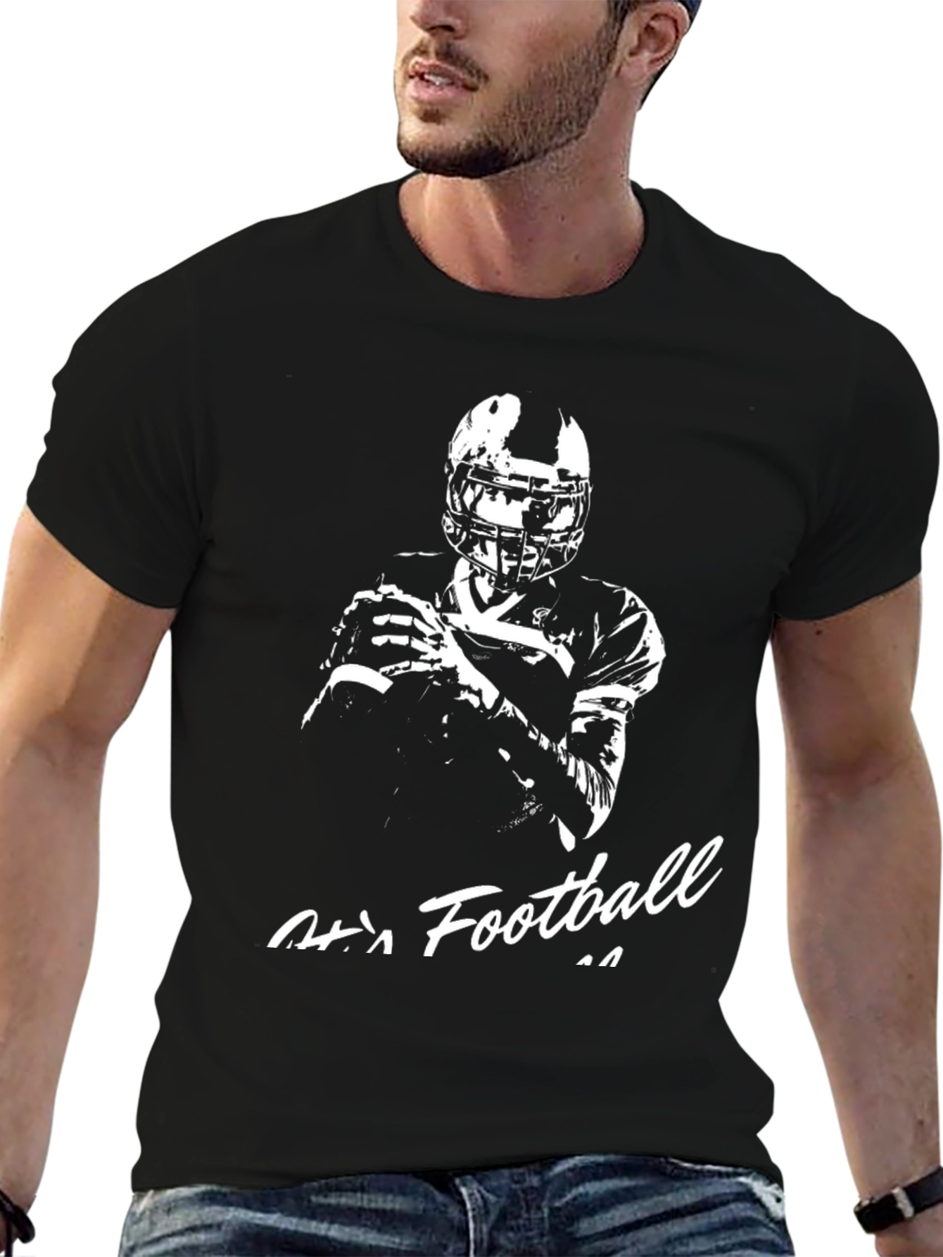 Football Player Graphic Tee - Black Cotton Shirt
