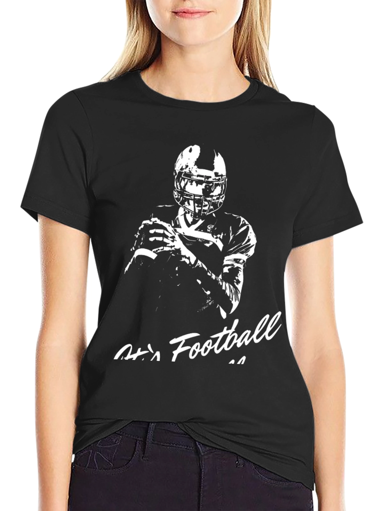 Football Player Graphic Tee - Black Cotton Shirt