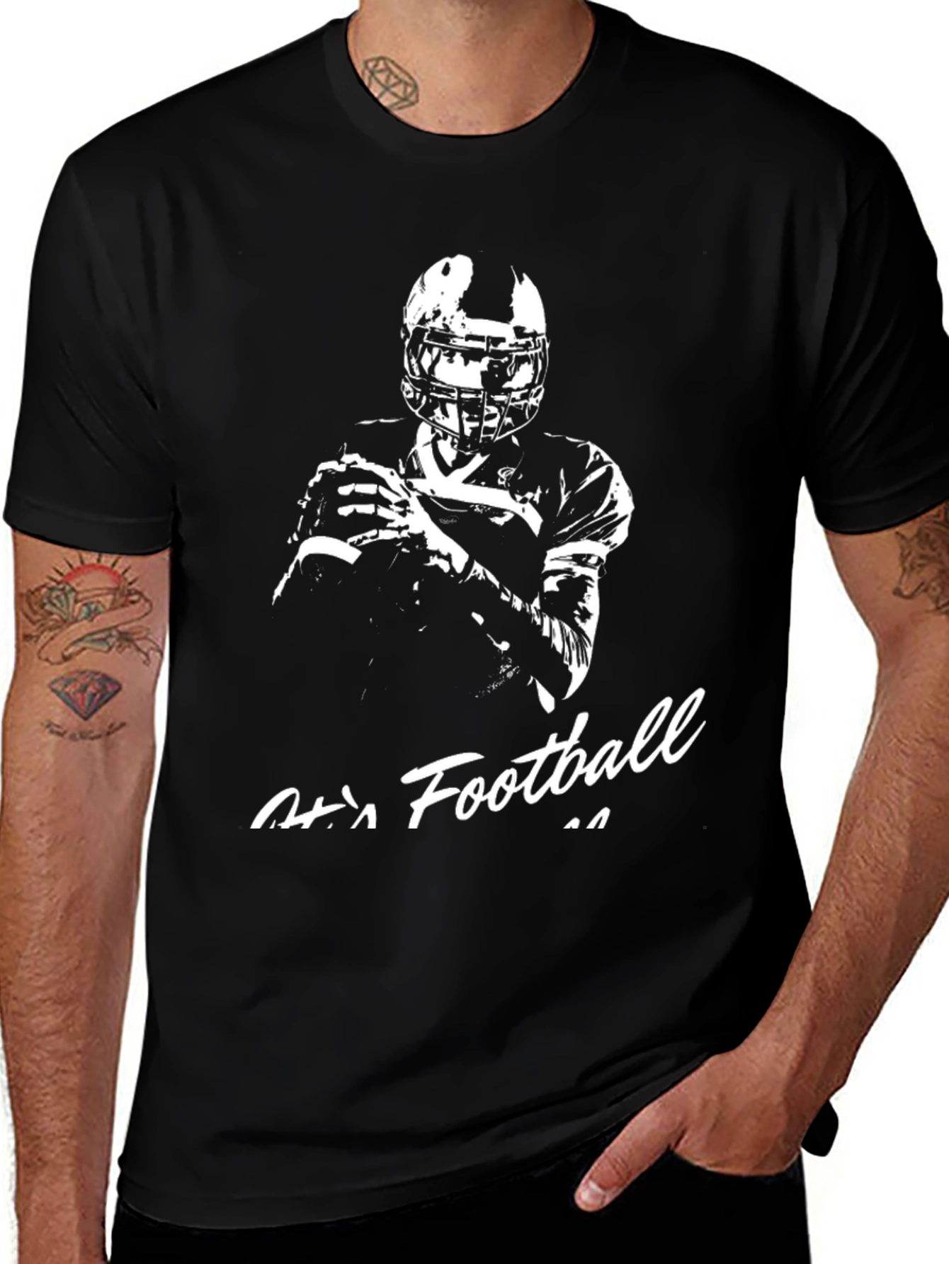 Football Player Graphic Tee - Black Cotton Shirt