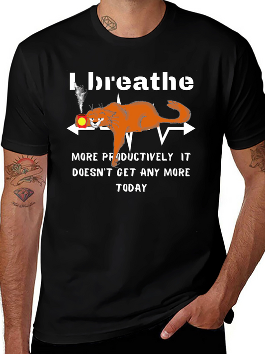 I Breathe More Productively T-Shirt Funny Cat Coffee Lover Tee