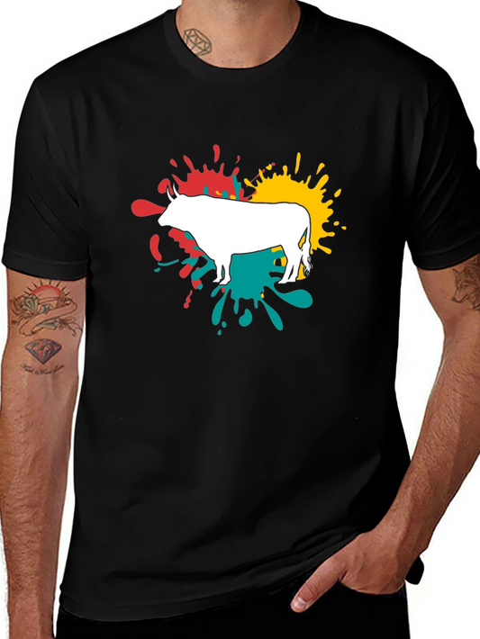 Abstract Bull Graphic Tee - Modern Casual Style