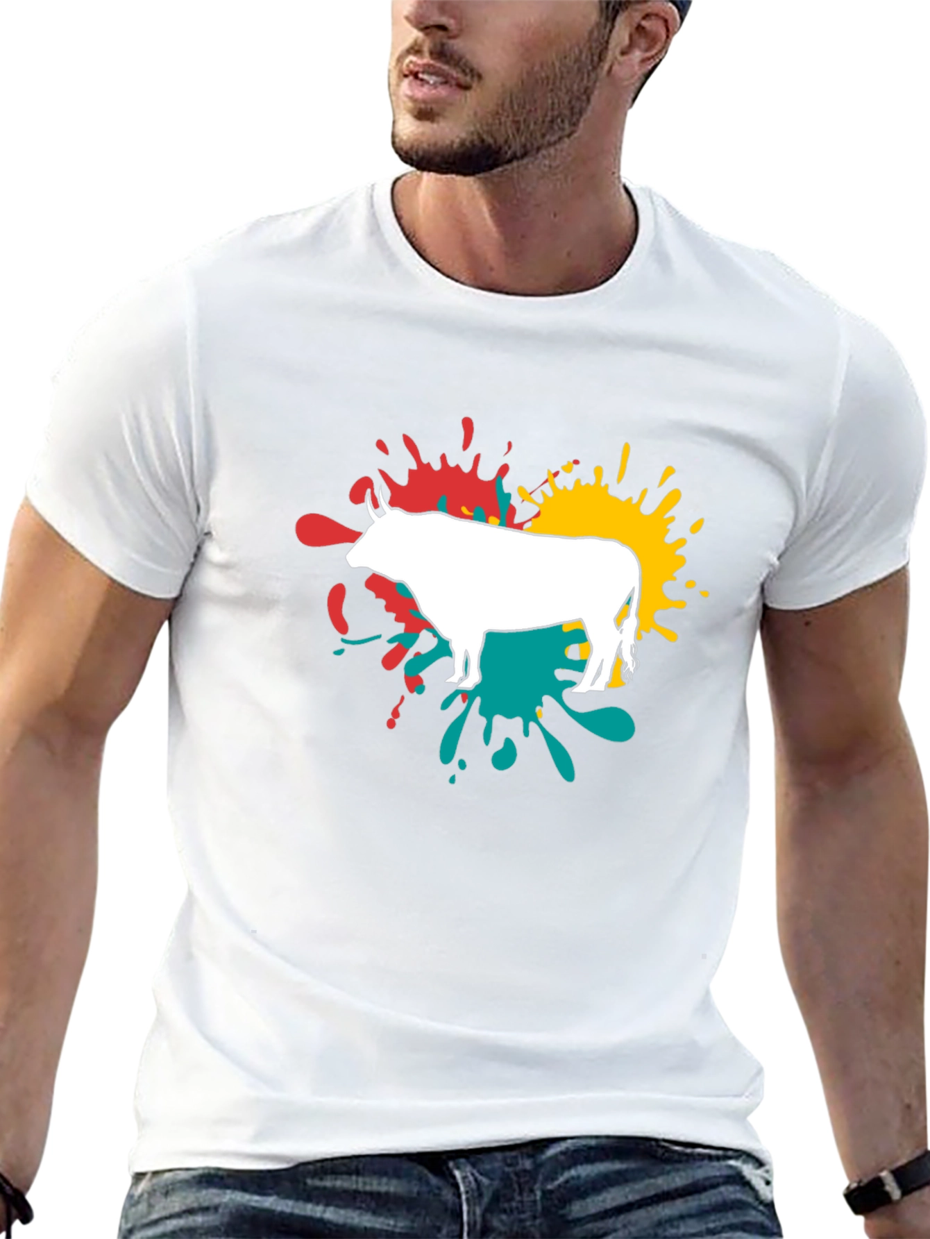 Abstract Bull Graphic Tee - Modern Casual Style