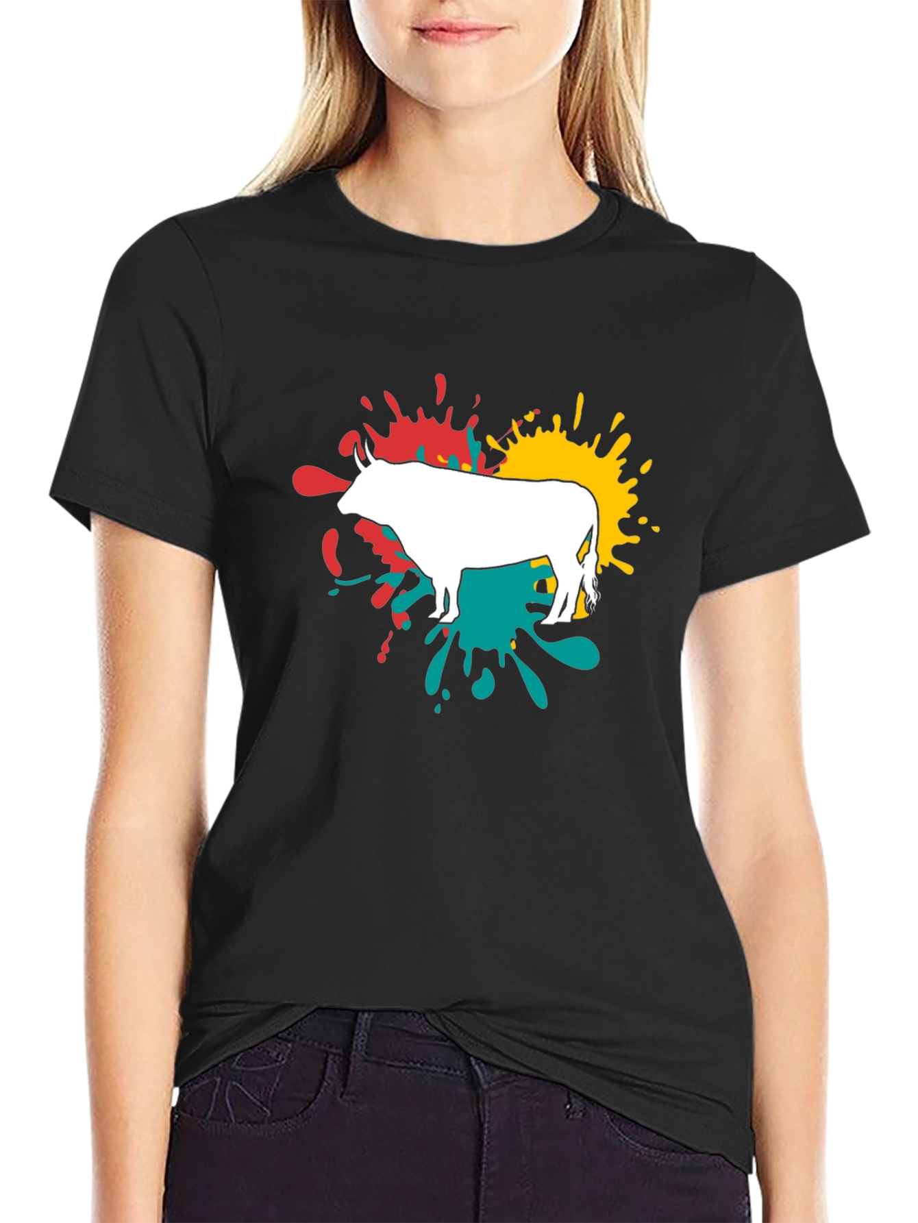 Abstract Bull Graphic Tee - Modern Casual Style