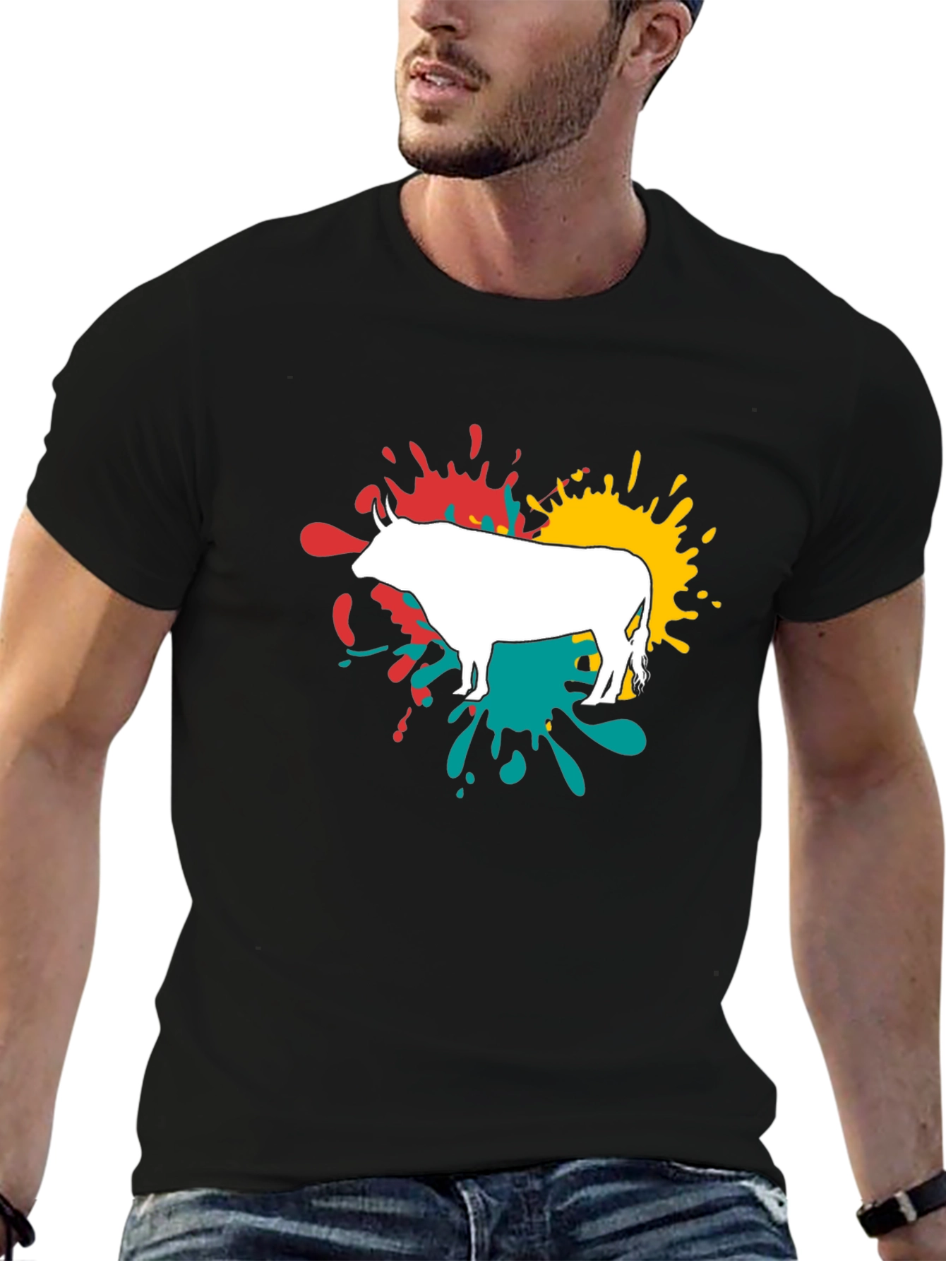 Abstract Bull Graphic Tee - Modern Casual Style