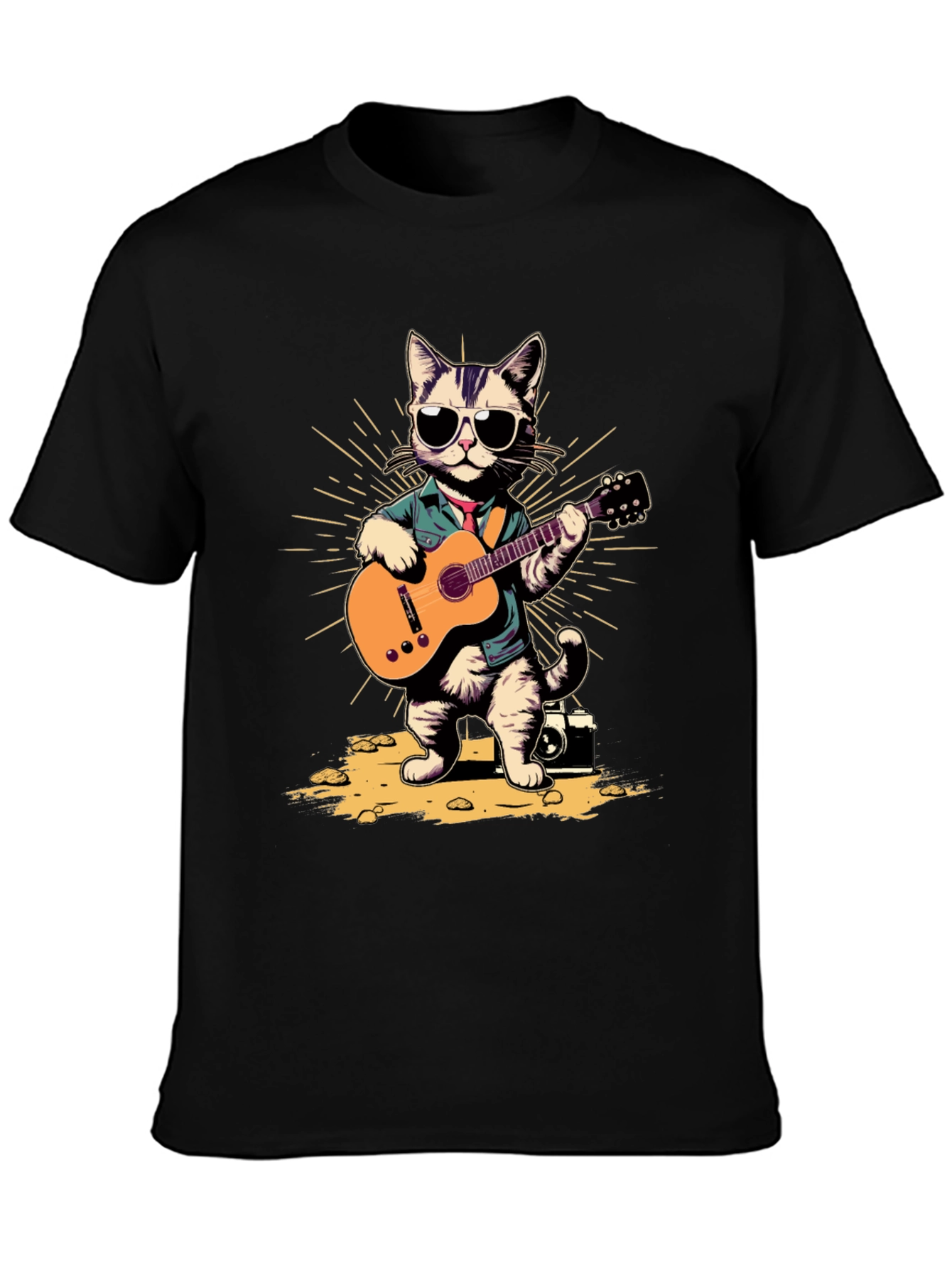 Cool Cat Guitarist Graphic T-Shirt