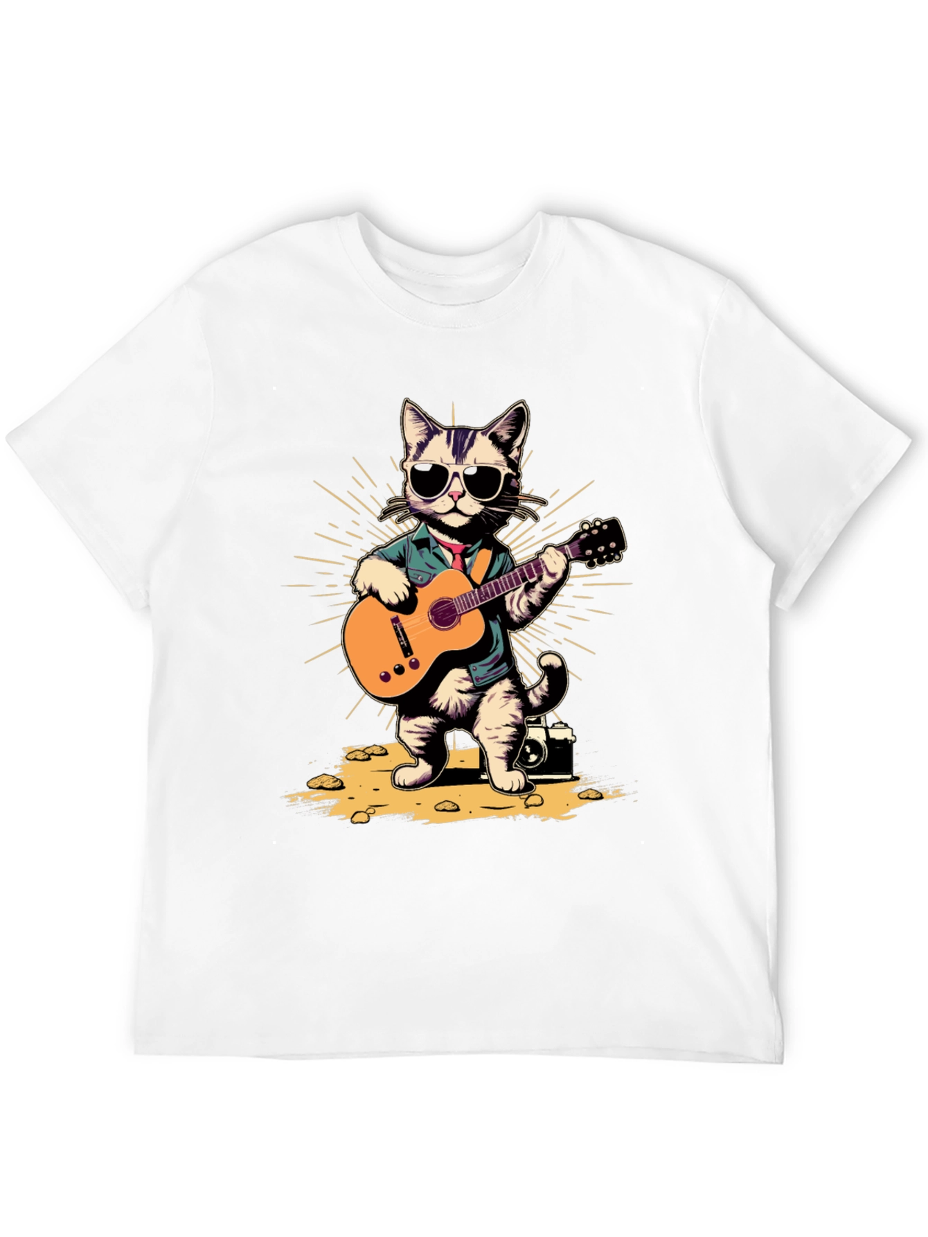 Cool Cat Guitarist Graphic T-Shirt