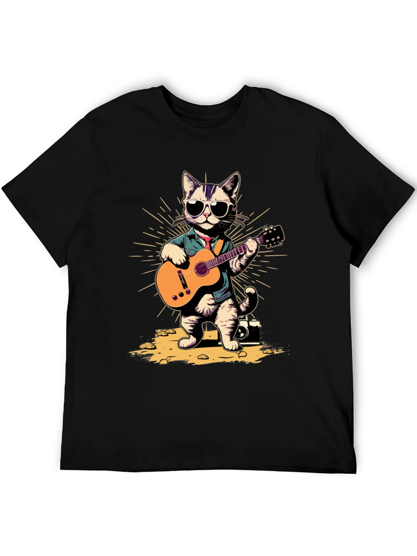 Cool Cat Guitarist Graphic T-Shirt