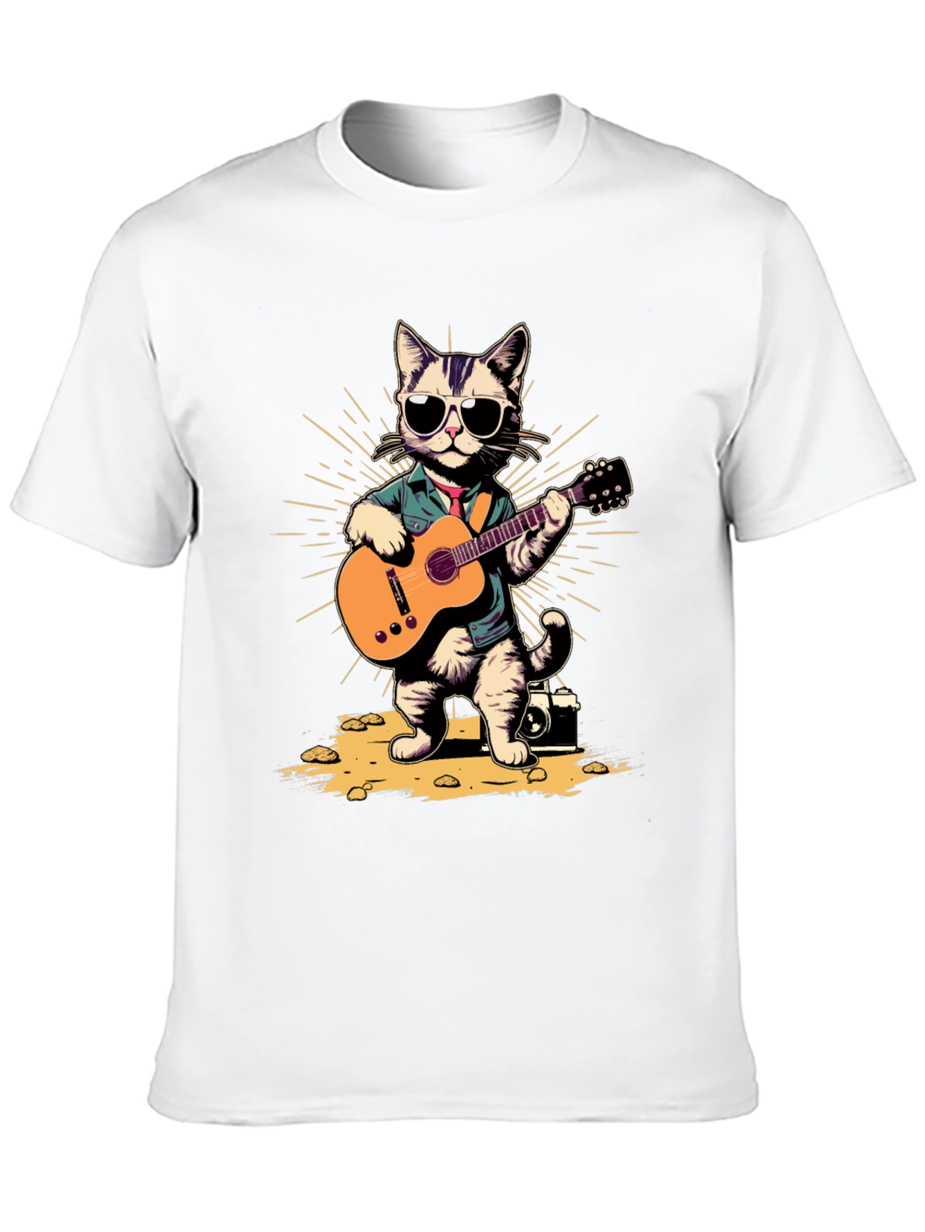 Cool Cat Guitarist Graphic T-Shirt
