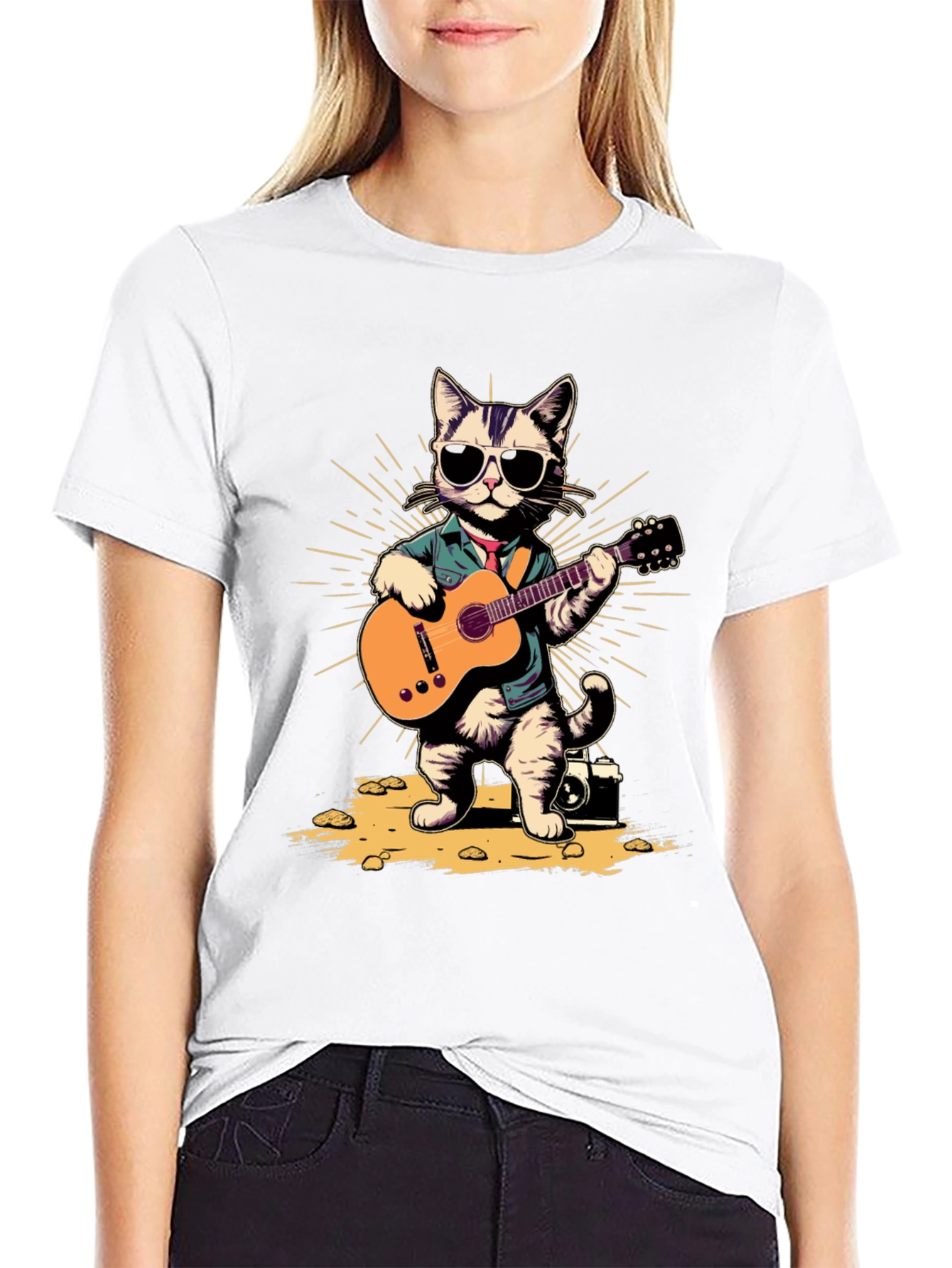 Cool Cat Guitarist Graphic T-Shirt