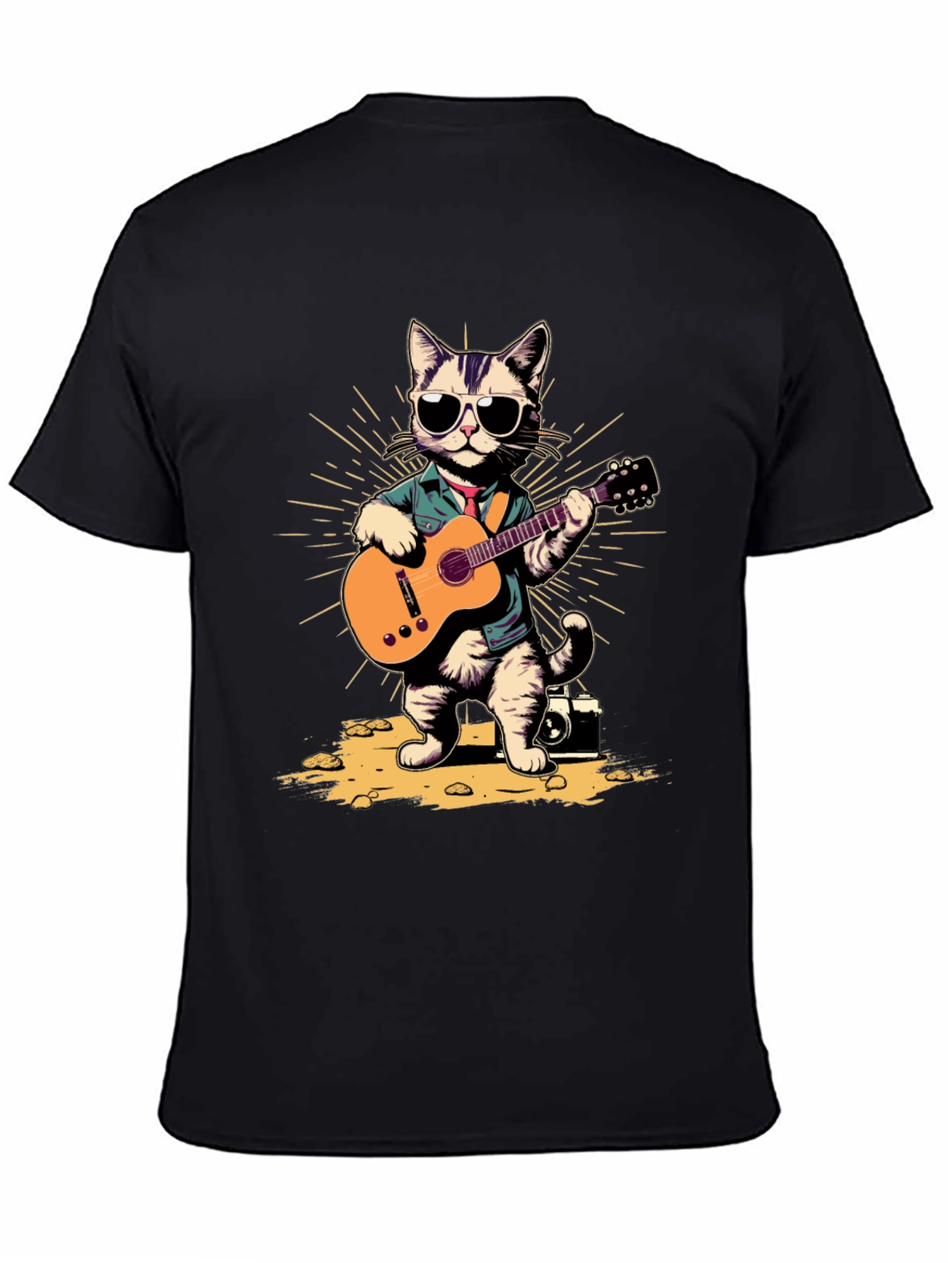 Cool Cat Guitarist Graphic T-Shirt