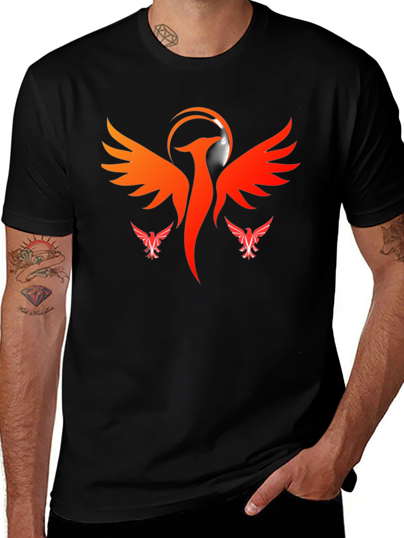 Fiery Phoenix Graphic T-Shirt - Black