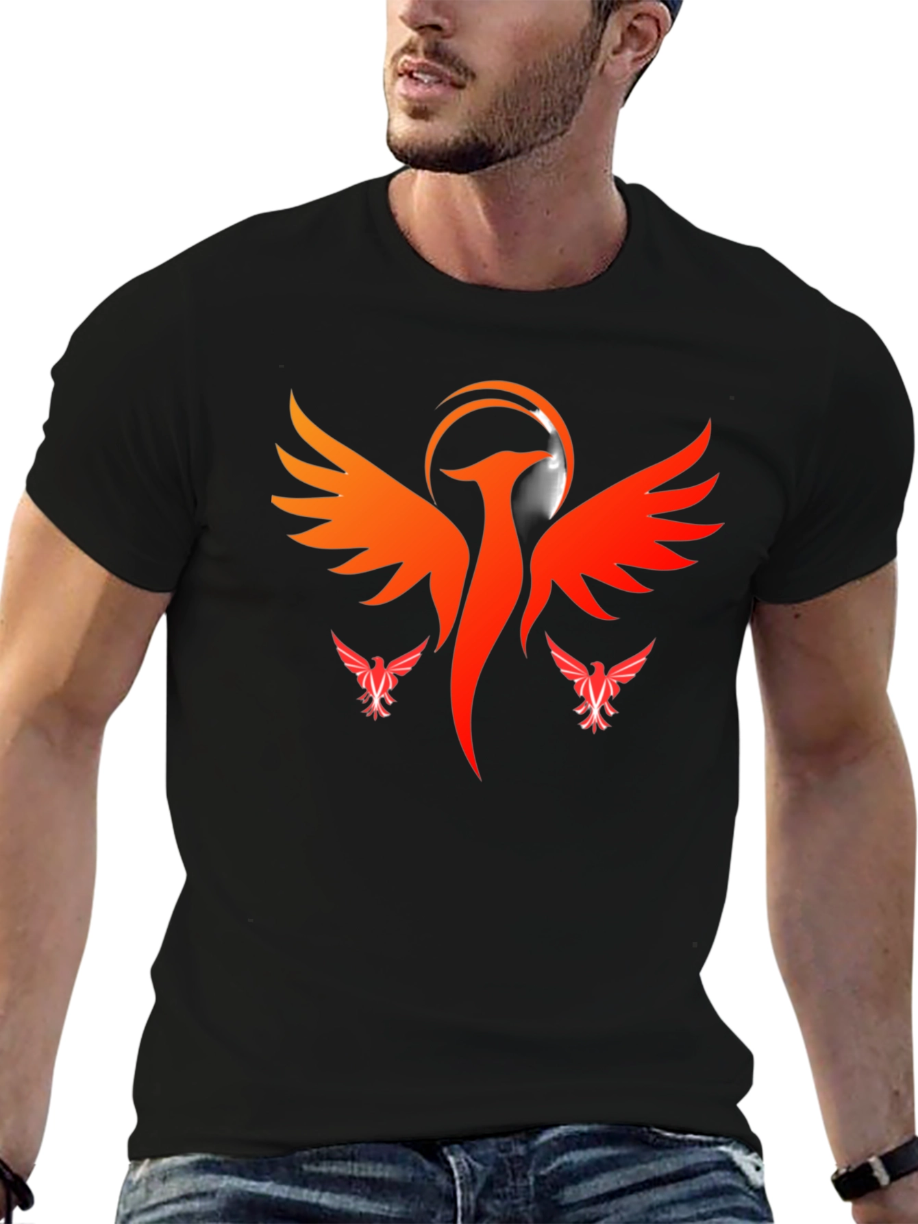 Fiery Phoenix Graphic T-Shirt - Black