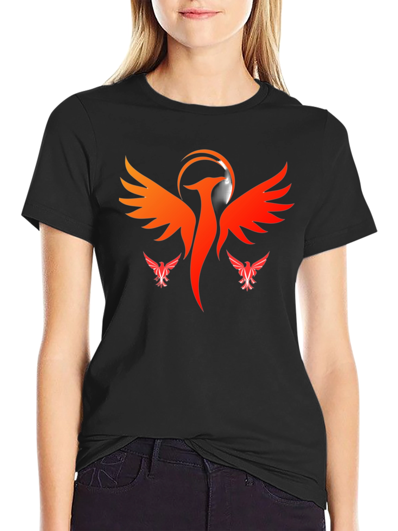 Fiery Phoenix Graphic T-Shirt - Black
