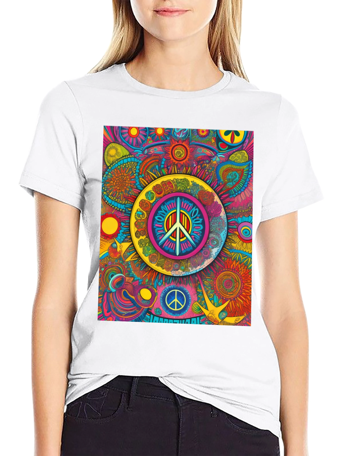 Psychedelic Peace Sign Graphic Tee - Vibrant Design