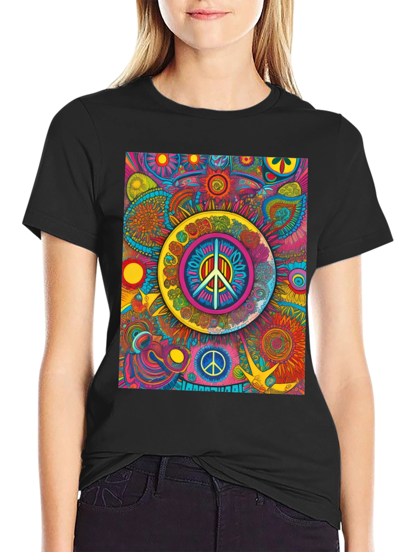 Psychedelic Peace Sign Graphic Tee - Vibrant Design