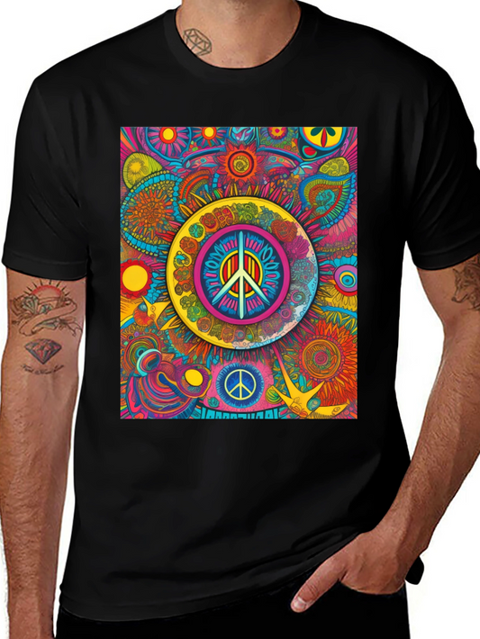 Psychedelic Peace Sign Graphic Tee - Vibrant Design