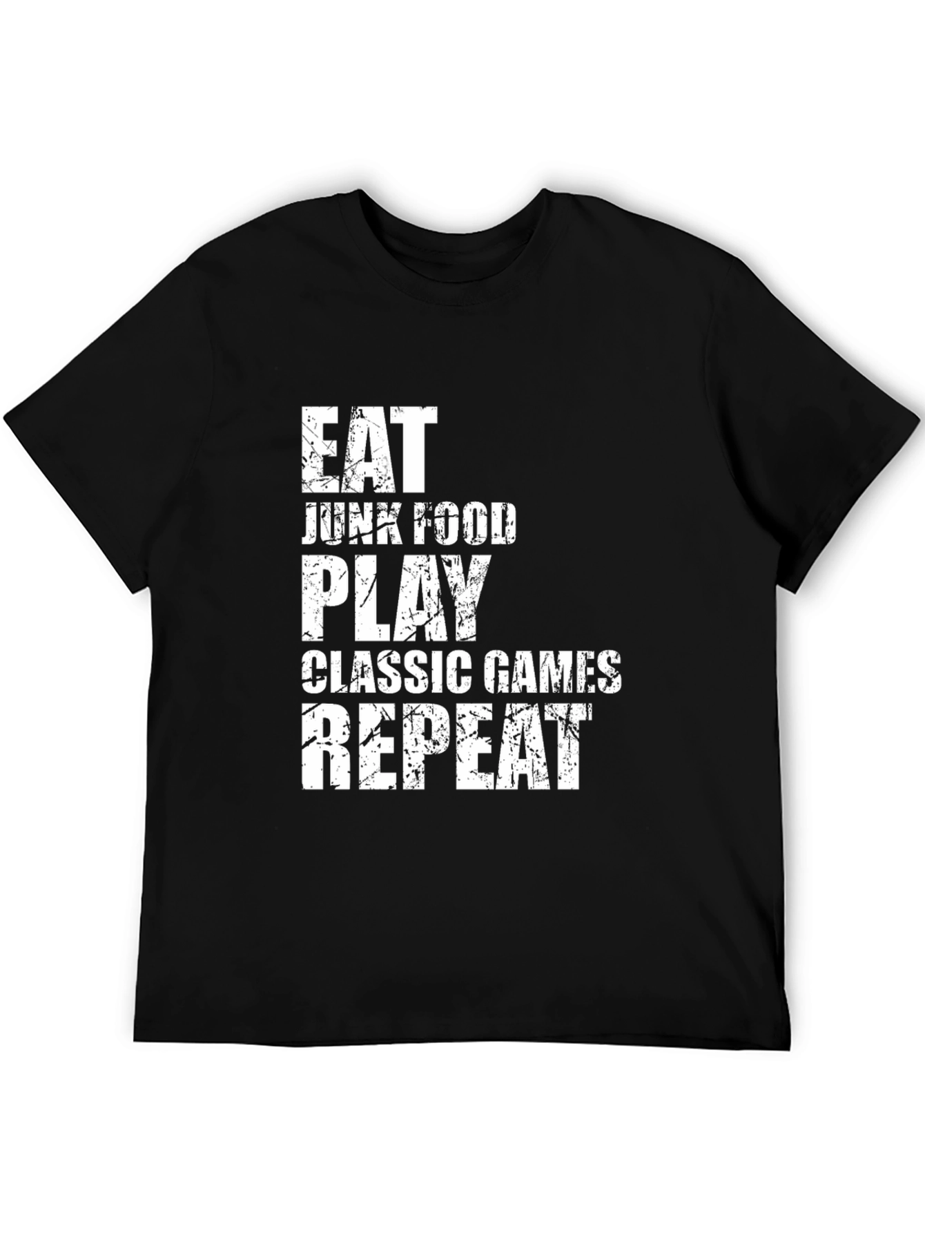Eat Junk Food Play Games Black Graphic Tee