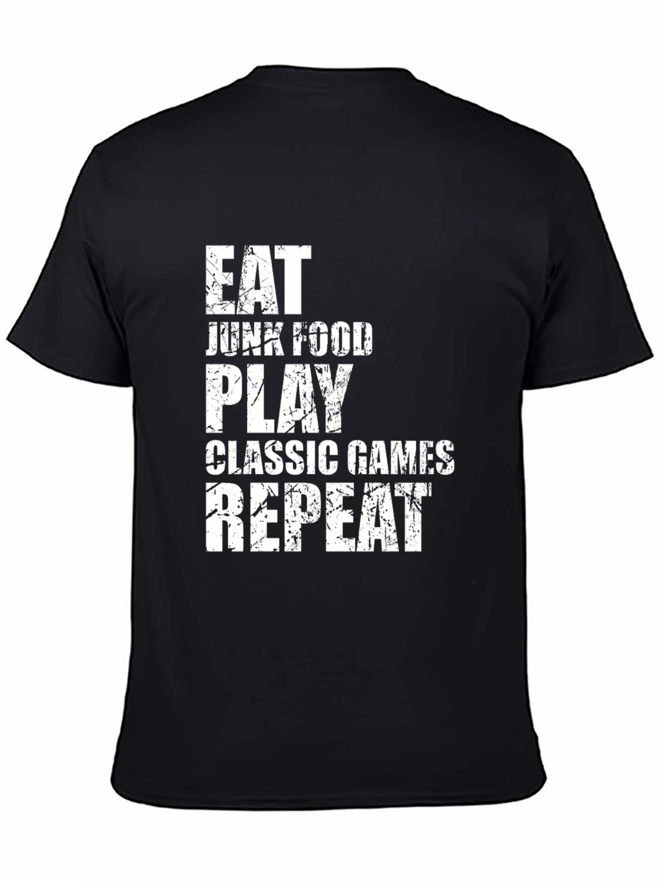 Eat Junk Food Play Games Black Graphic Tee
